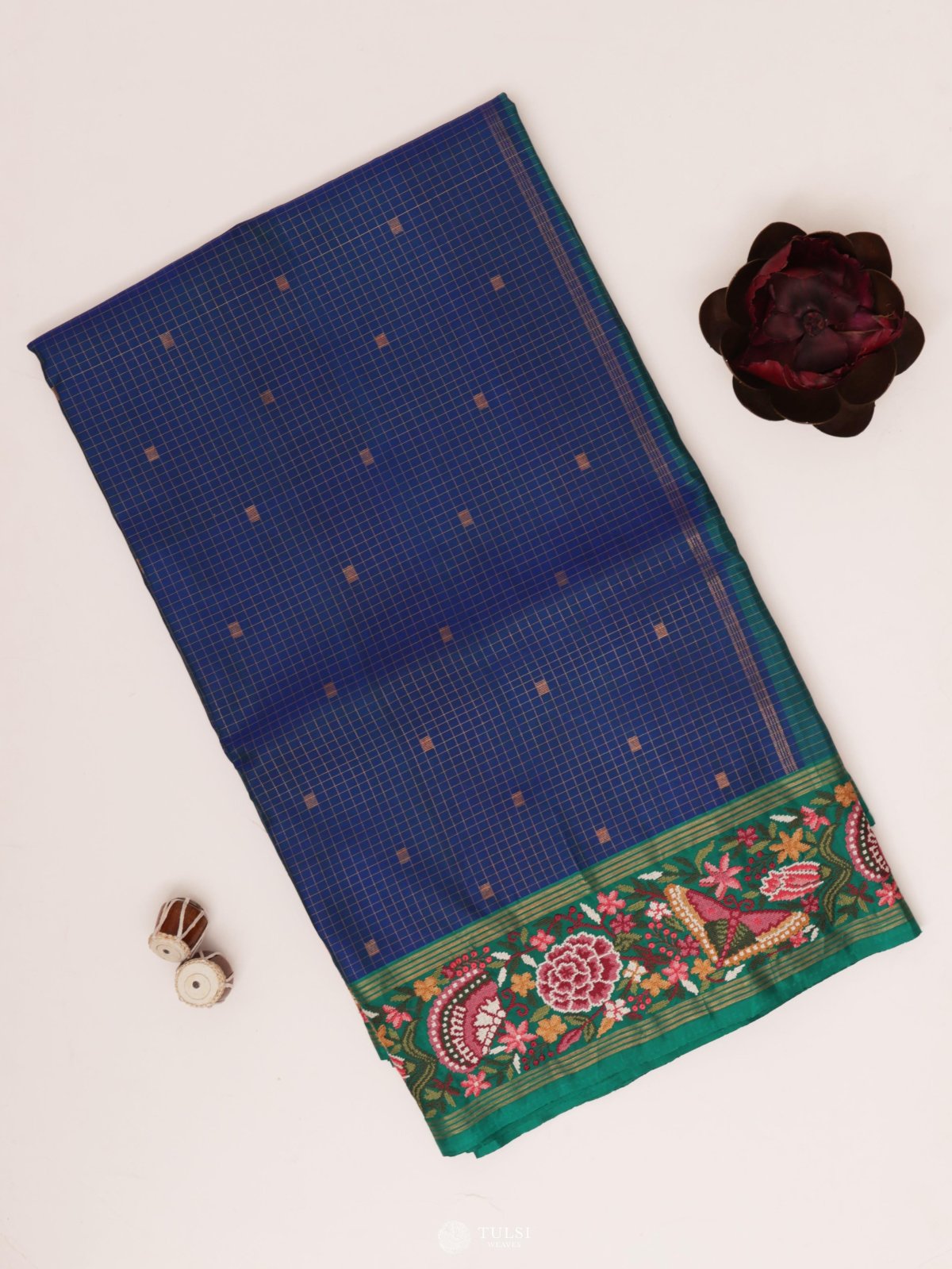 Peacock Blue Embroidered Kanjeevaram Silk Saree