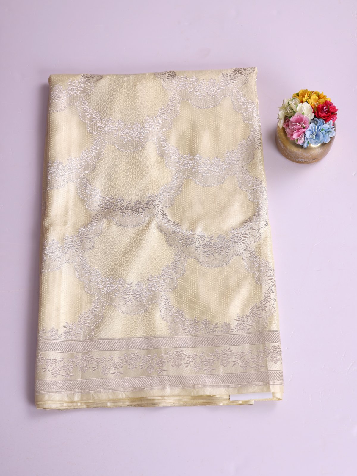 Cream Mashru Silk Saree