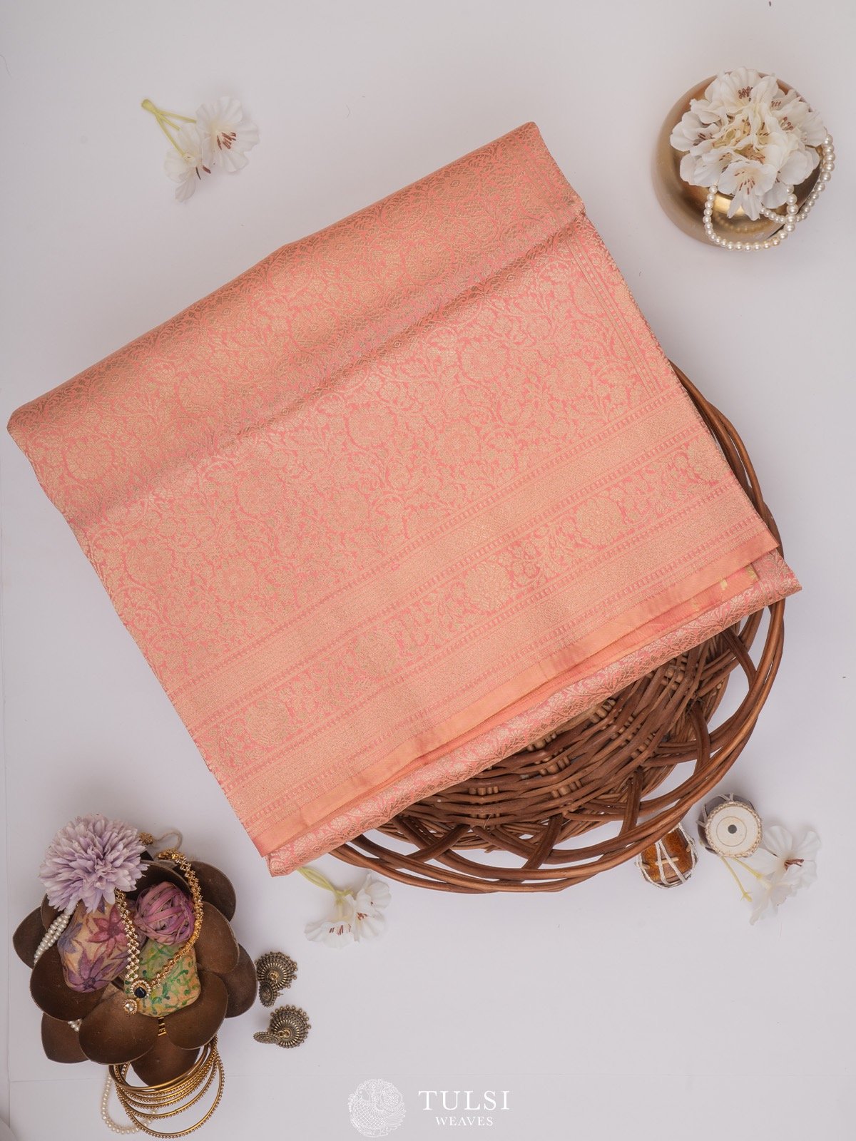 Pastel Peach Banarasi Silk Saree