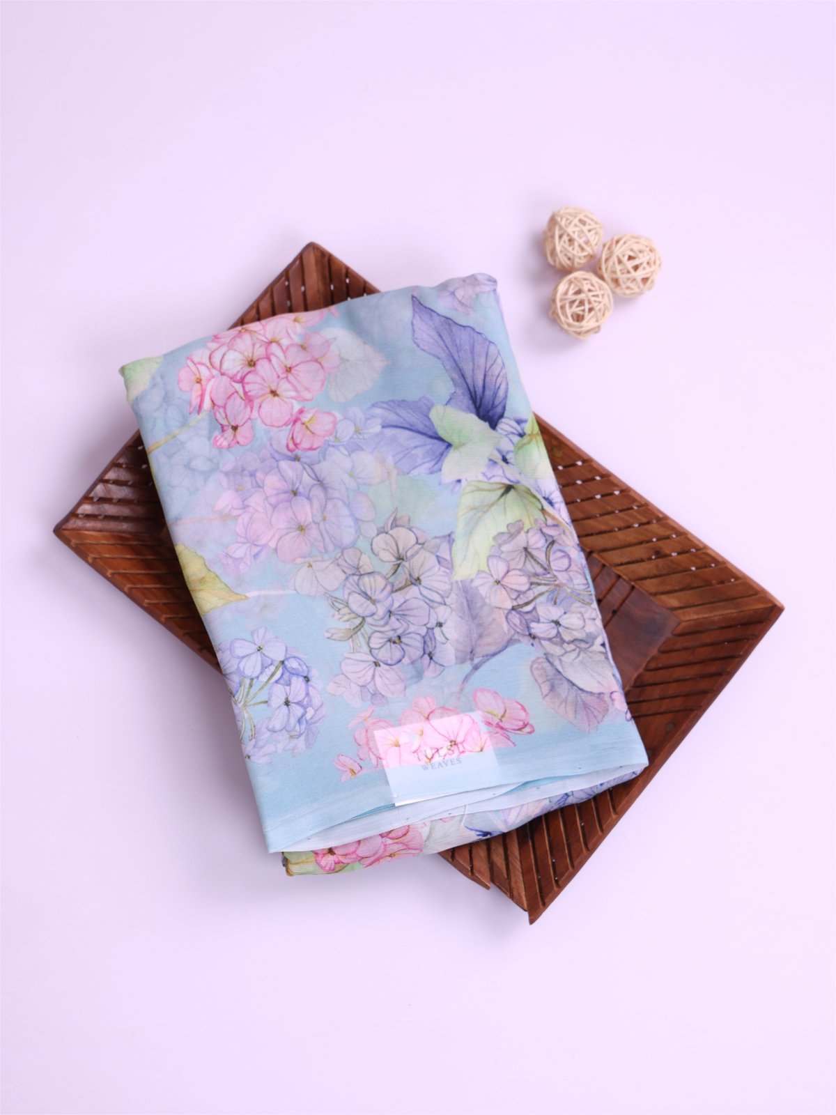 Dusty Light Blue Floral Printed Chiffon Saree 