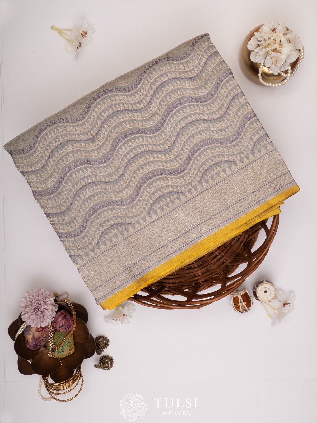 Pastel Grey Banarasi Silk Saree