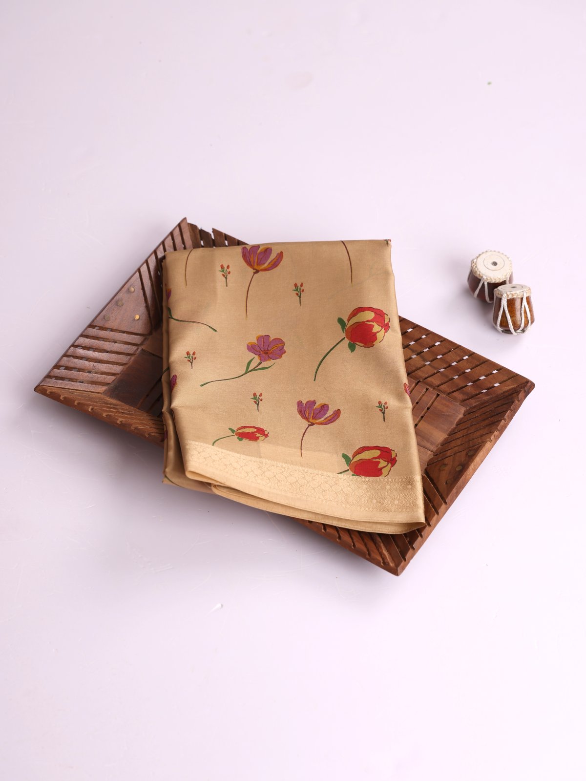 Light Brown Printed Silk Saree