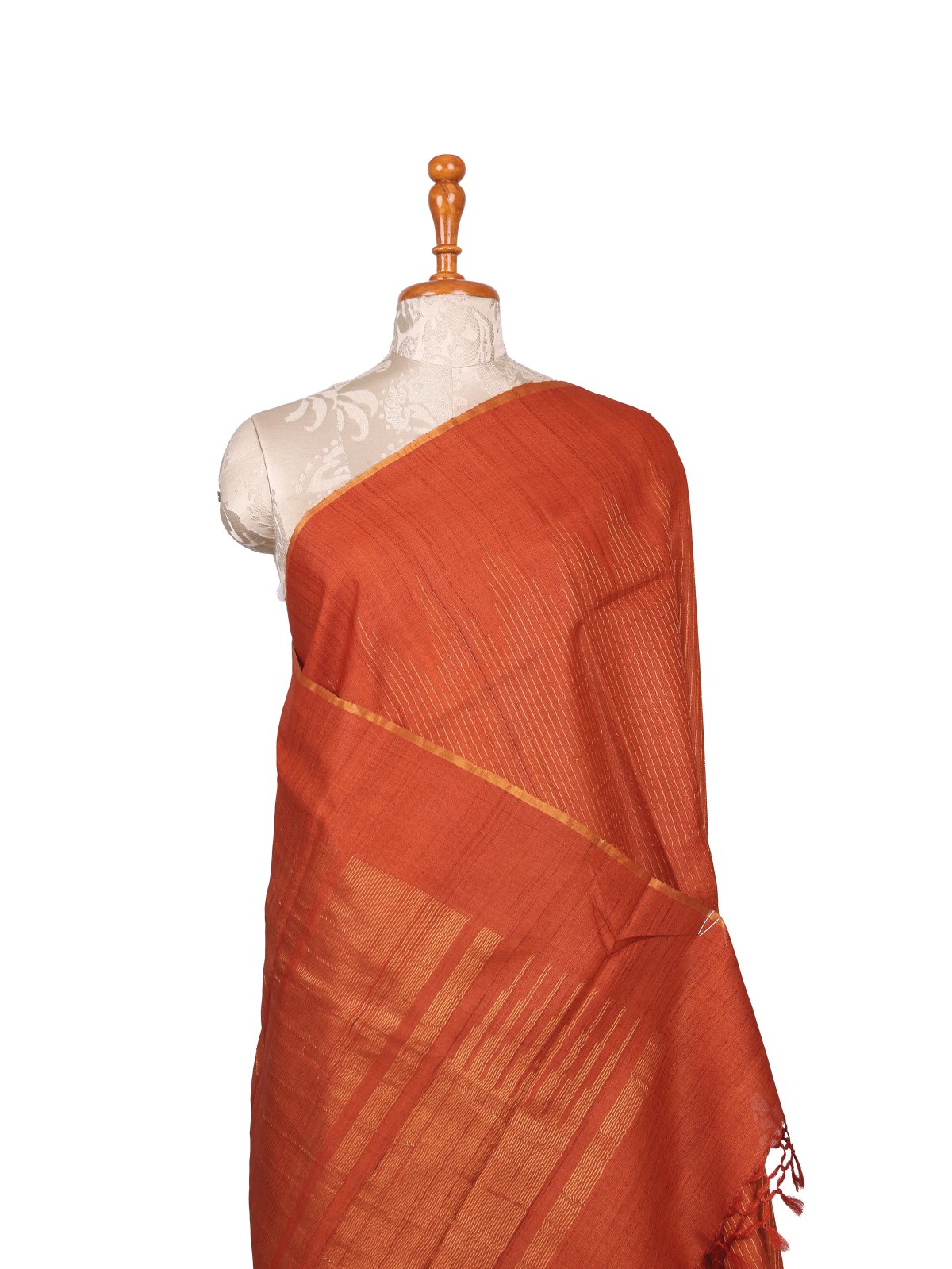 Orange Tussar Silk Saree With Kalamkari Blouse