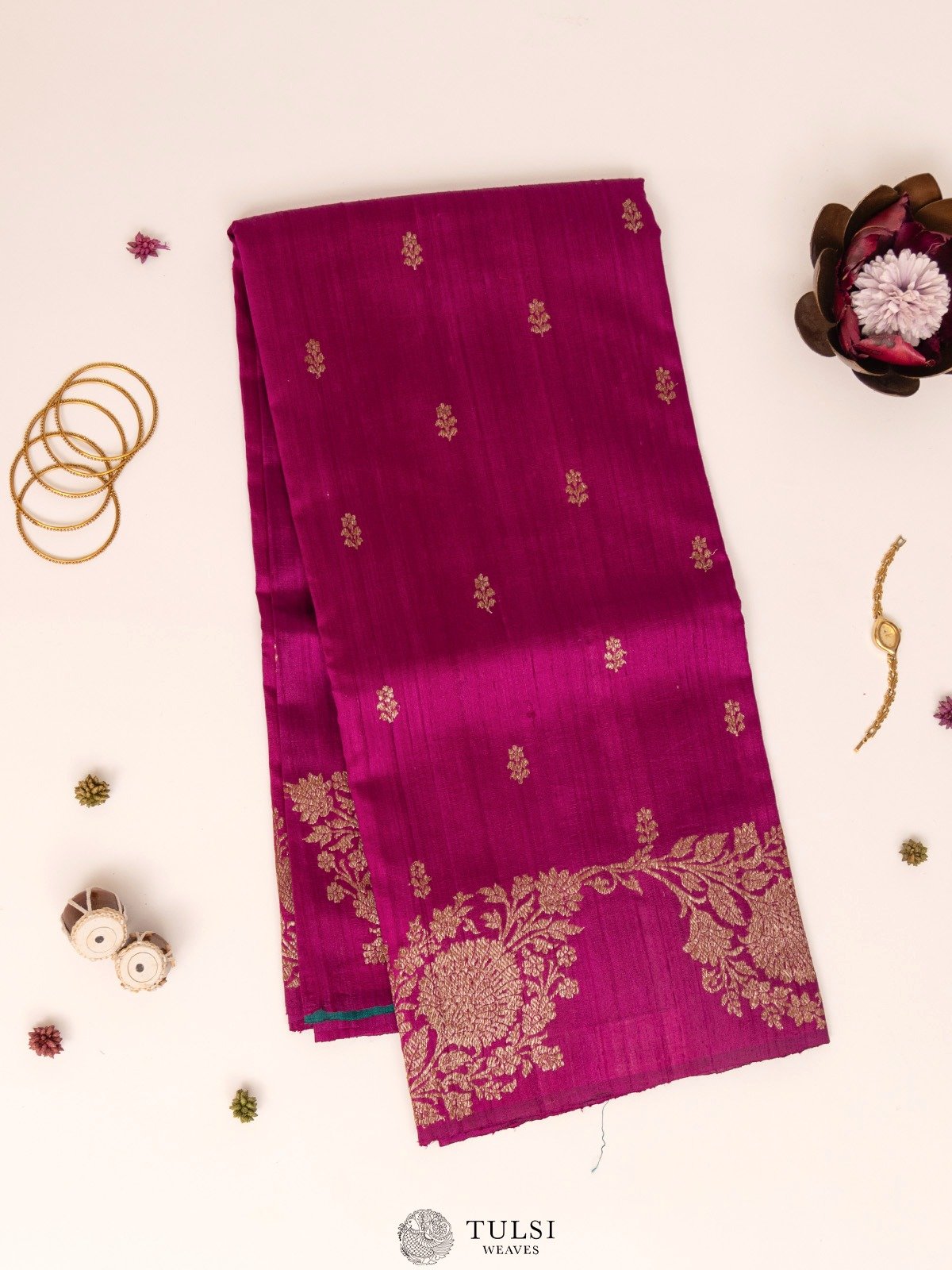 Magenta Banaras Tussar Silk Saree