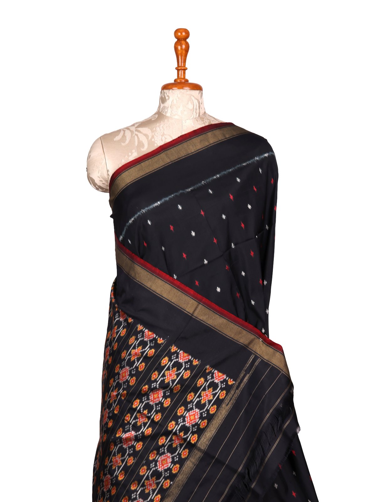 Black Ikat Silk Saree With Zari Border
