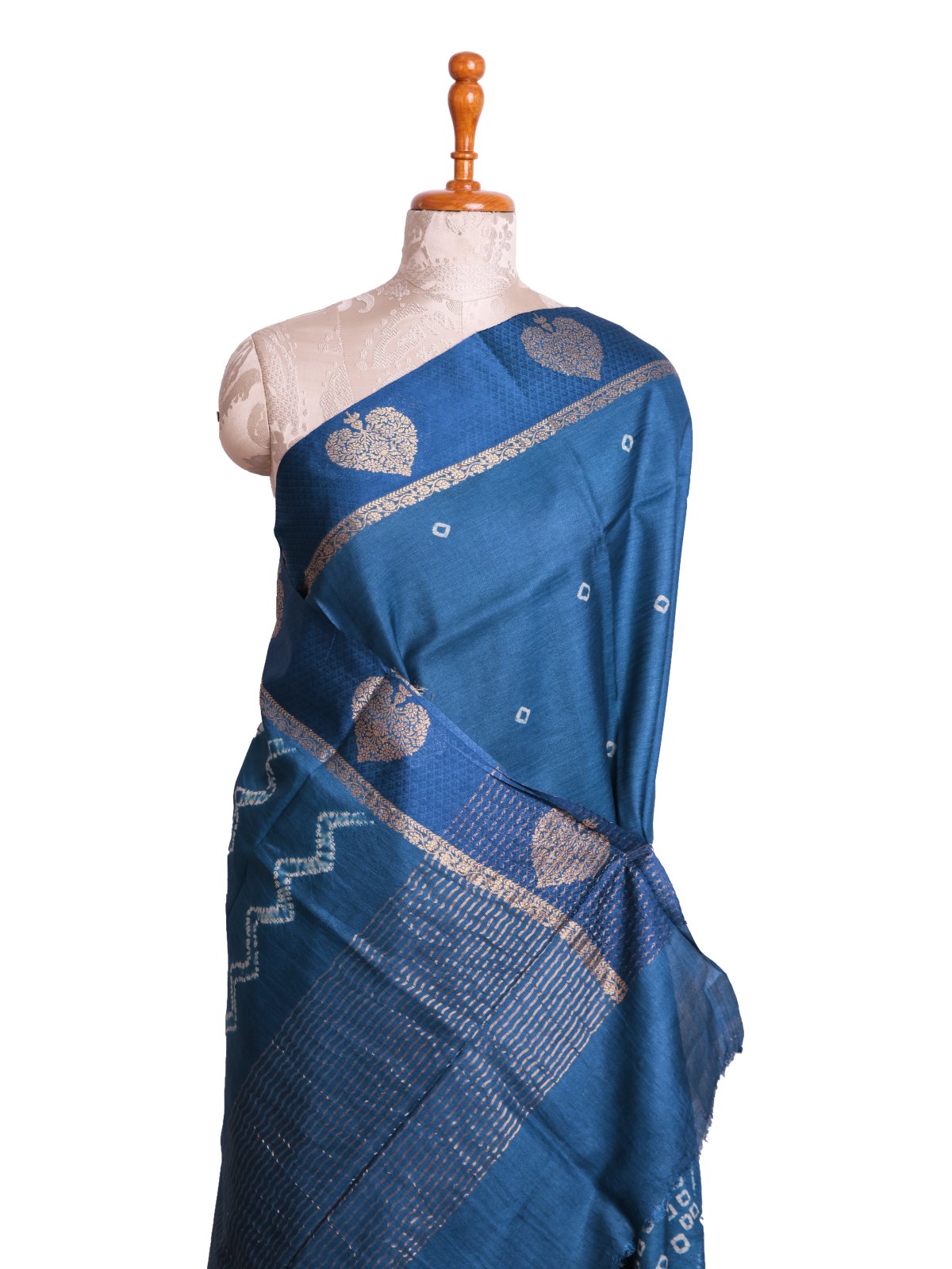 Blue Printed Tussar Silk Saree