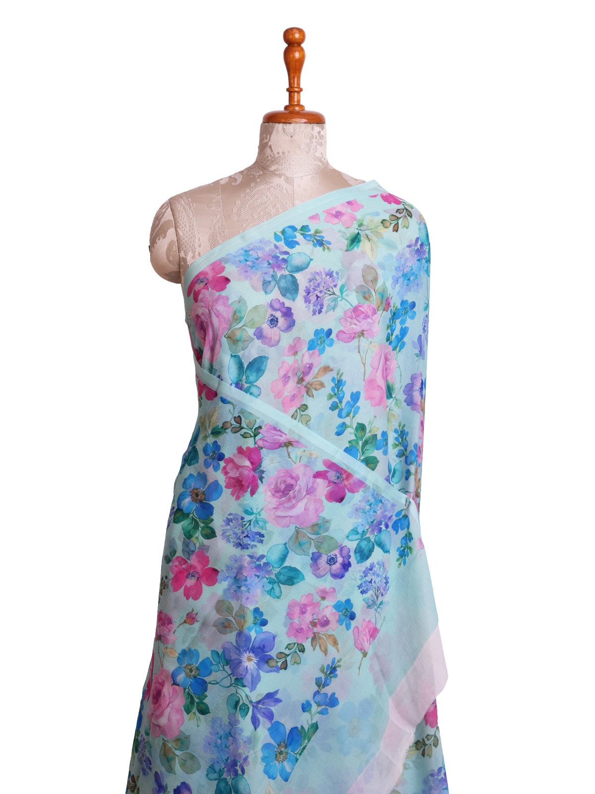 Light Blue Printed Chiffon Saree