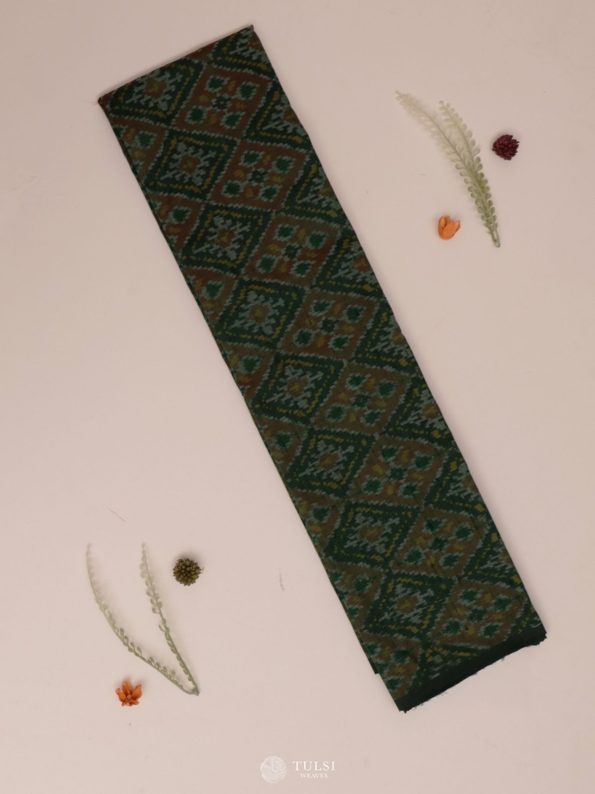 Dark Green Ikat Raw Silk Blouse