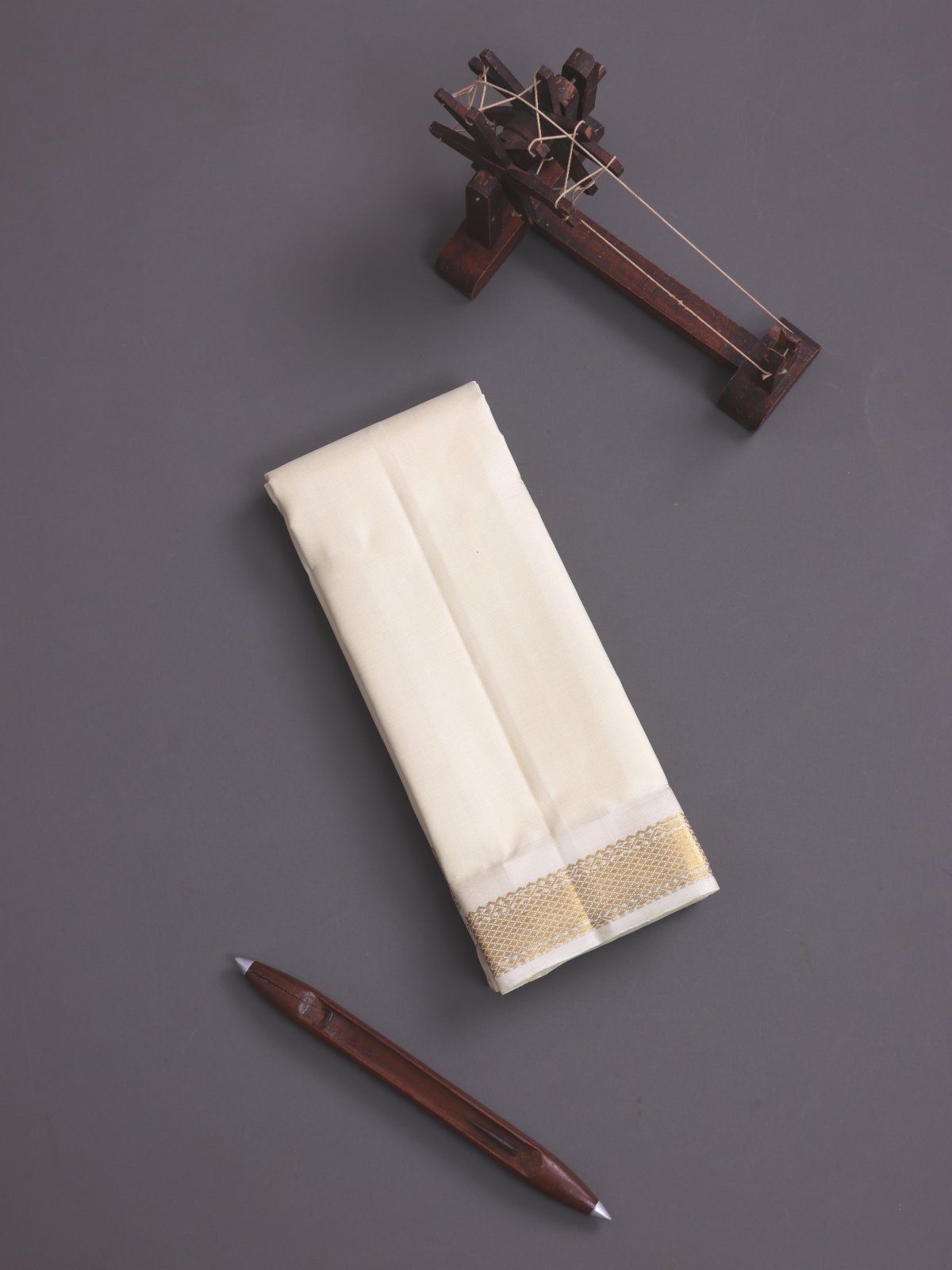 Cream Silk Dhoti With Zari Border