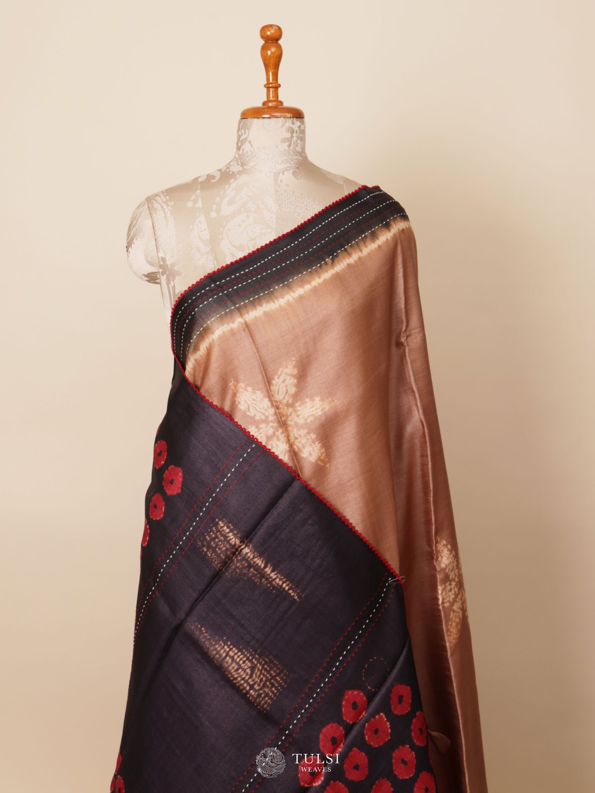 Light Brown Shibori Tussar Silk Saree
