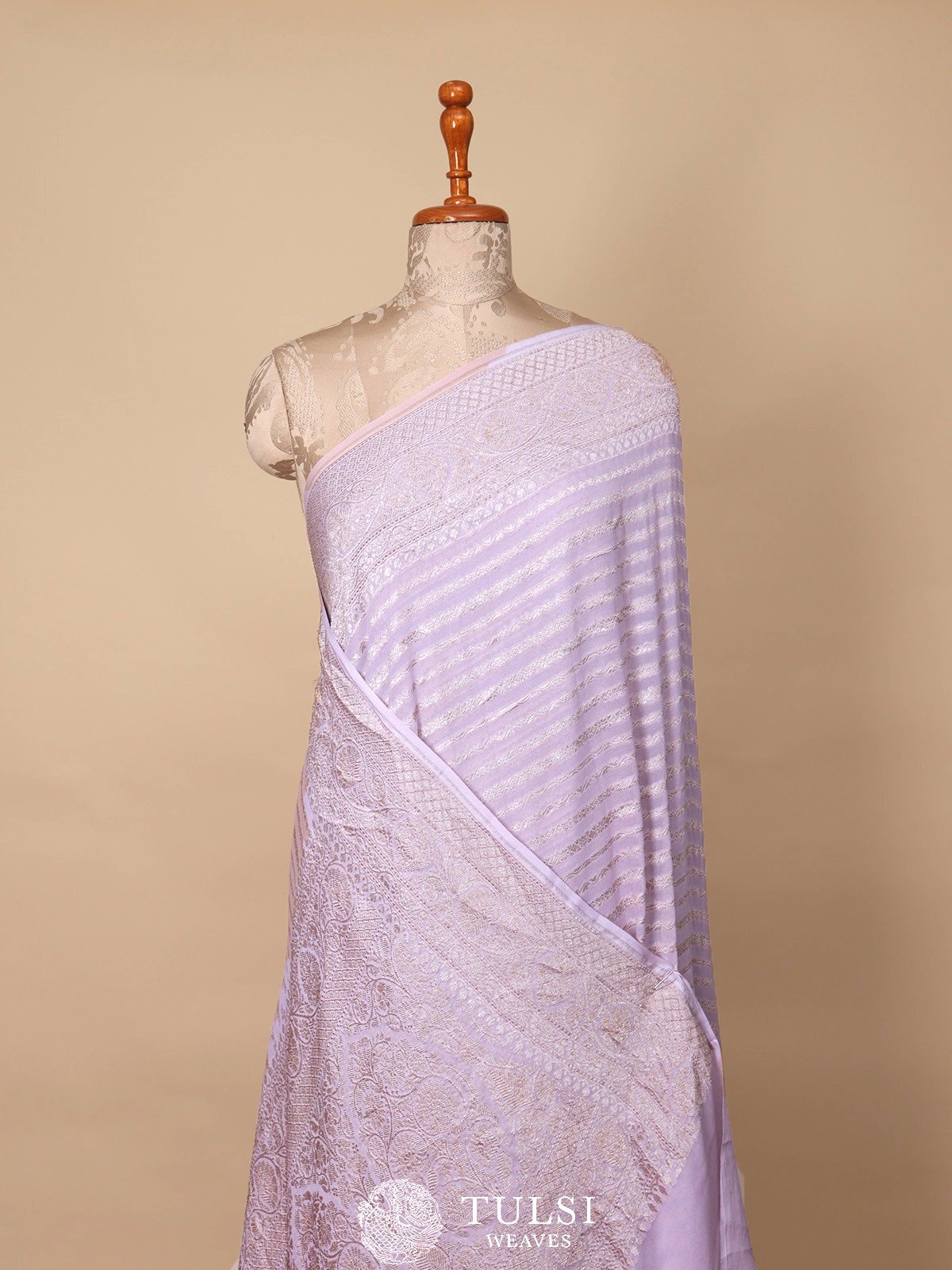 Lilac Banaras Georgette Silk Saree
