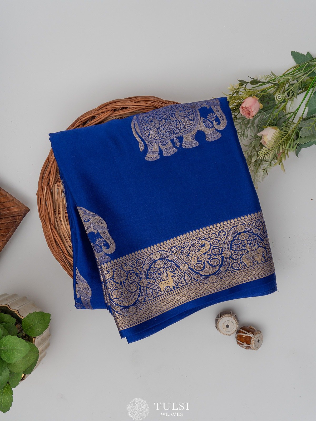 Royal Blue Mysore Silk Saree with Self Zari Border