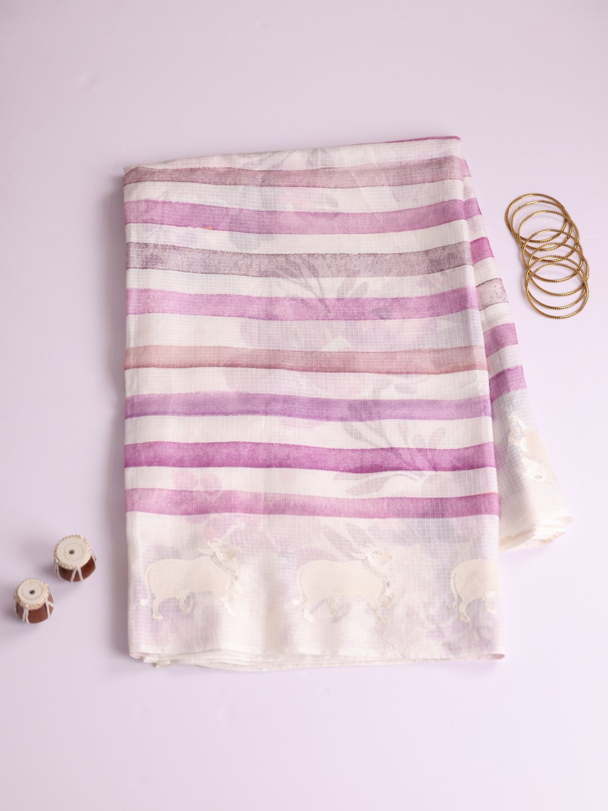 Off- White Kota Silk Saree With Embroidered Border