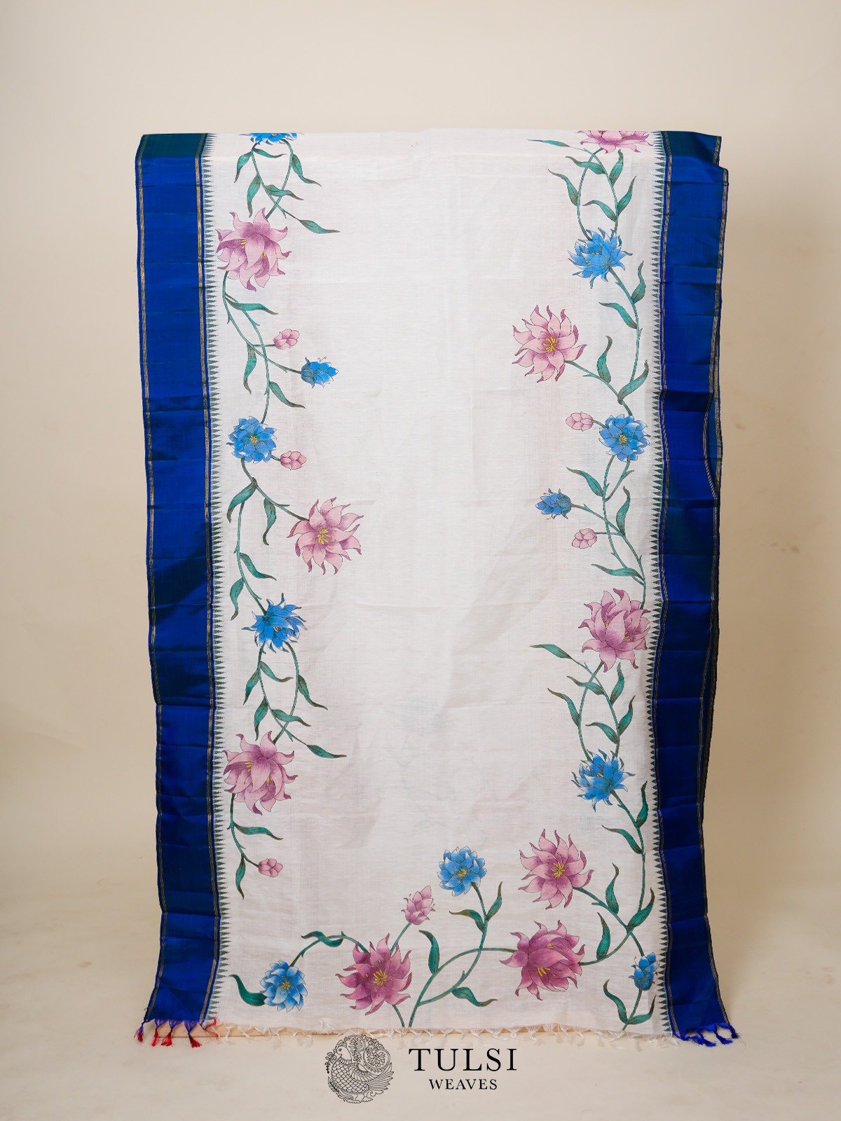 White Kanjeevaram Linen Dupatta