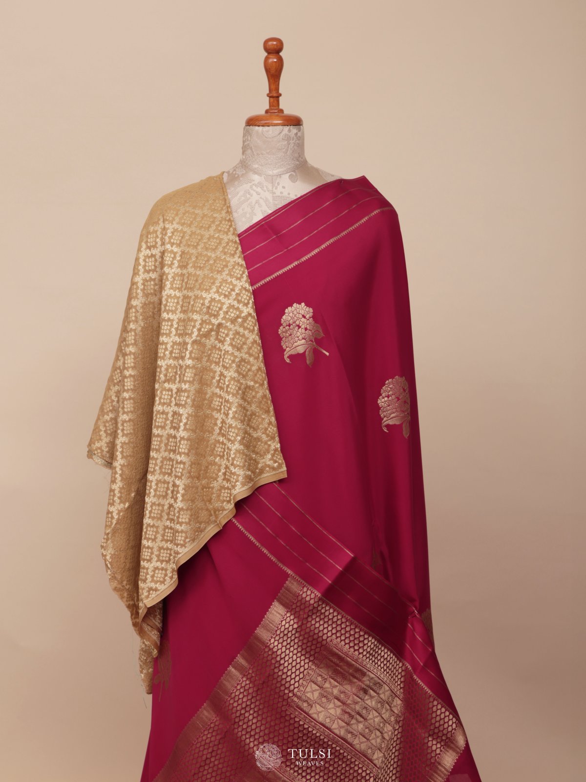 Rani Pink Mysore Silk Saree With Banaras Georgette Blouse
