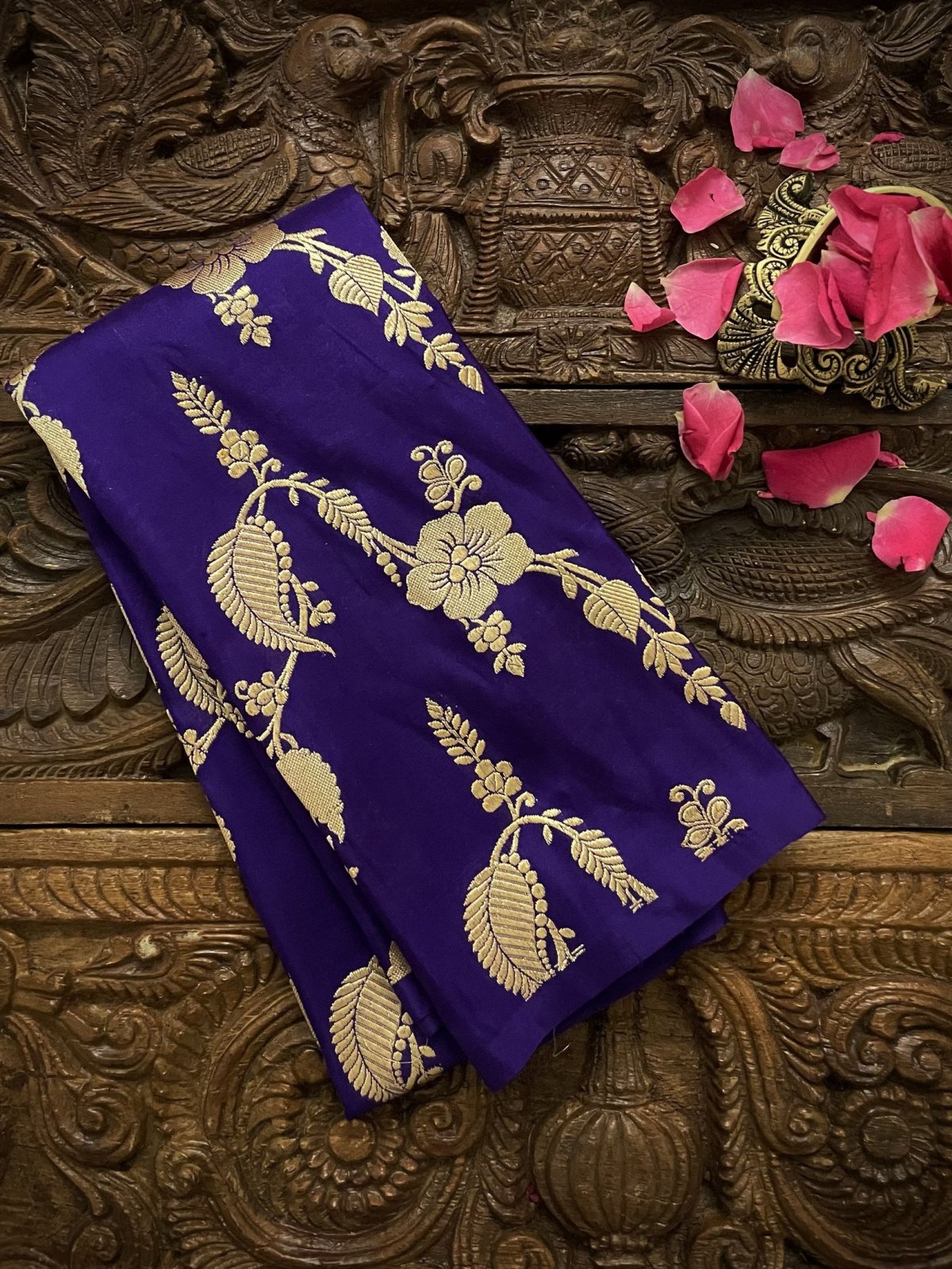 Purple Banaras Silk Blouse With Pure Zari Floral Brocade Detailing