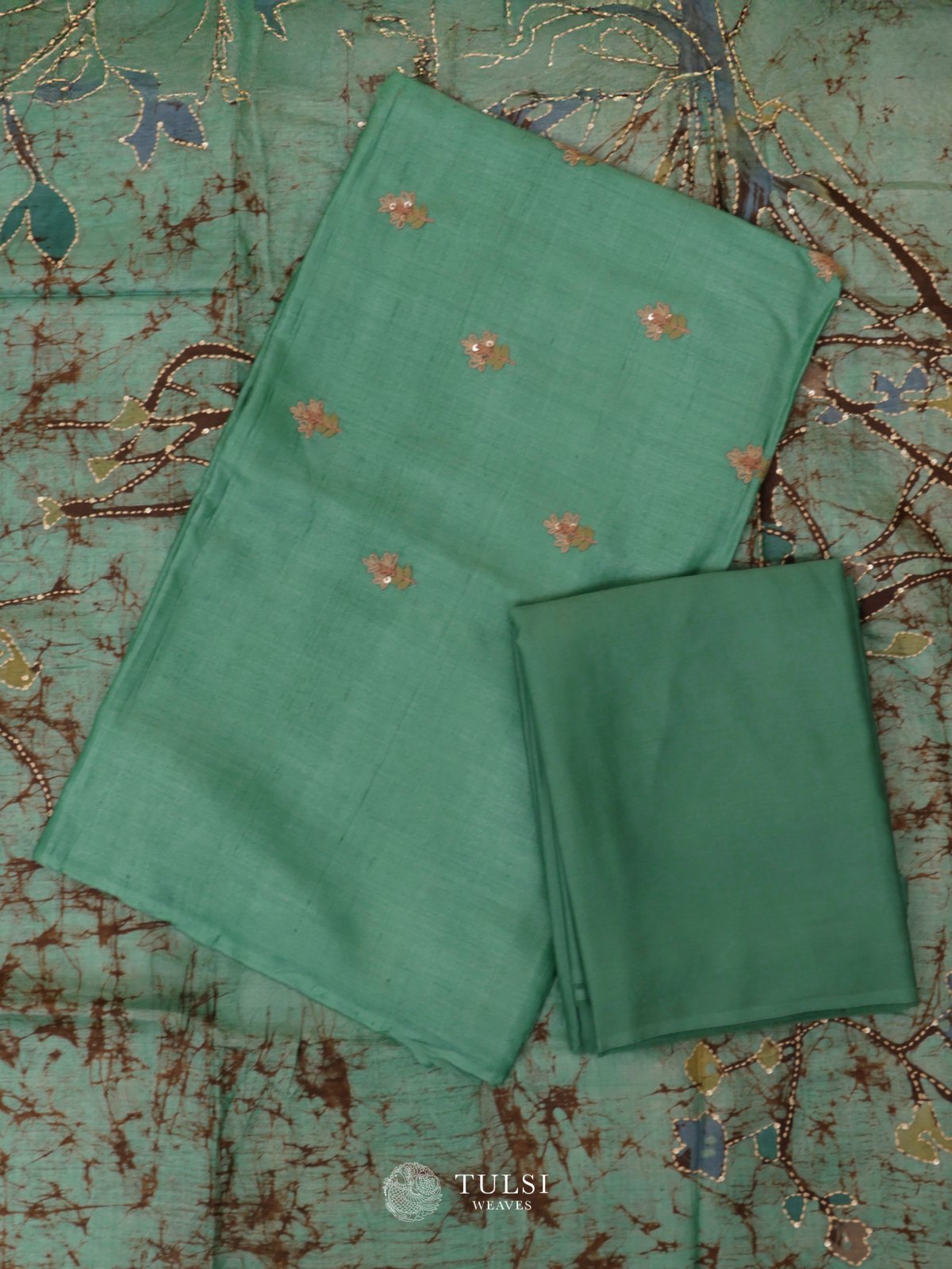 Aqua Blue Tussar Salwar Material With Batik Dupatta