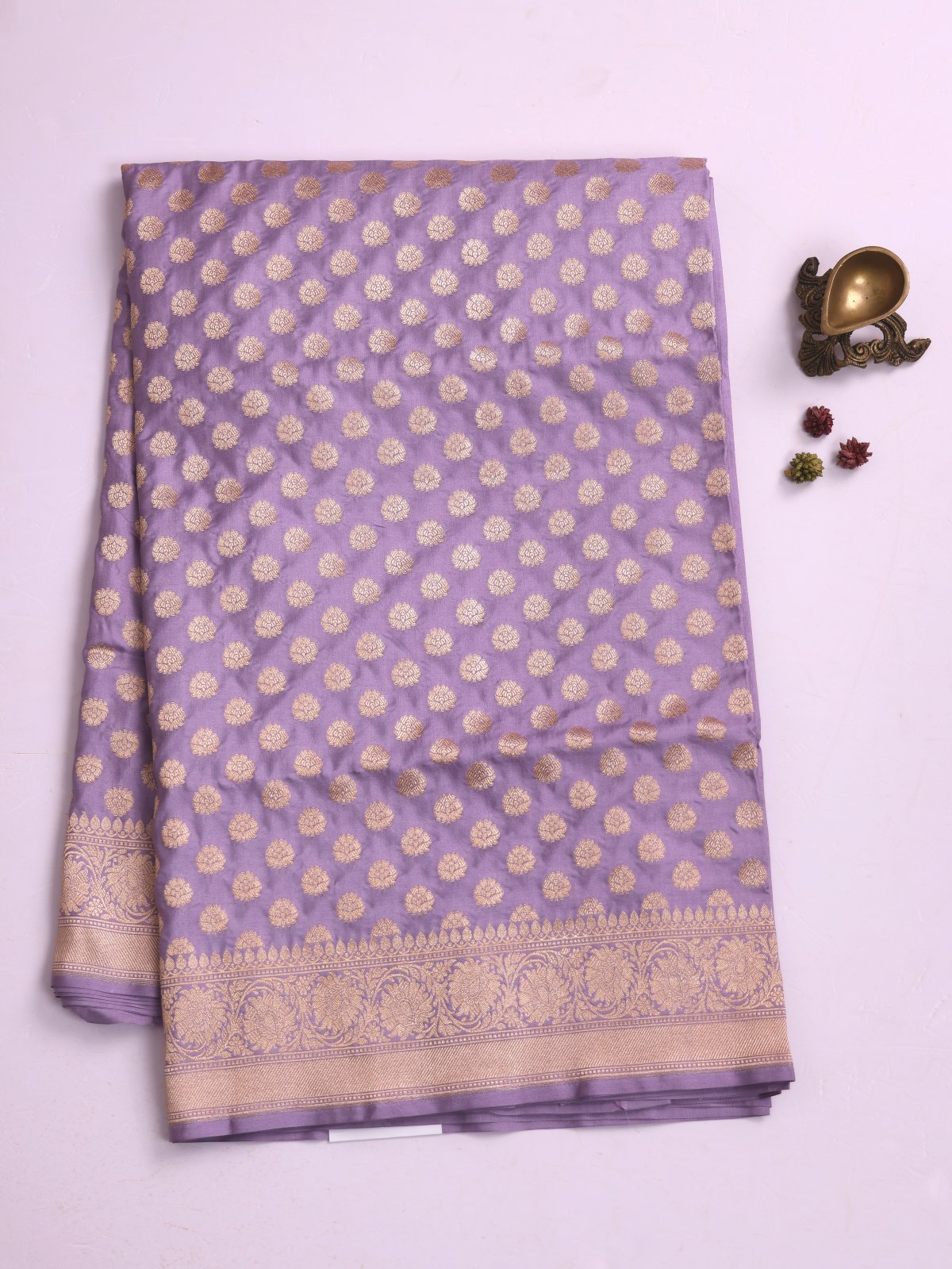 Lavender Banaras Silk Saree With Zari Border