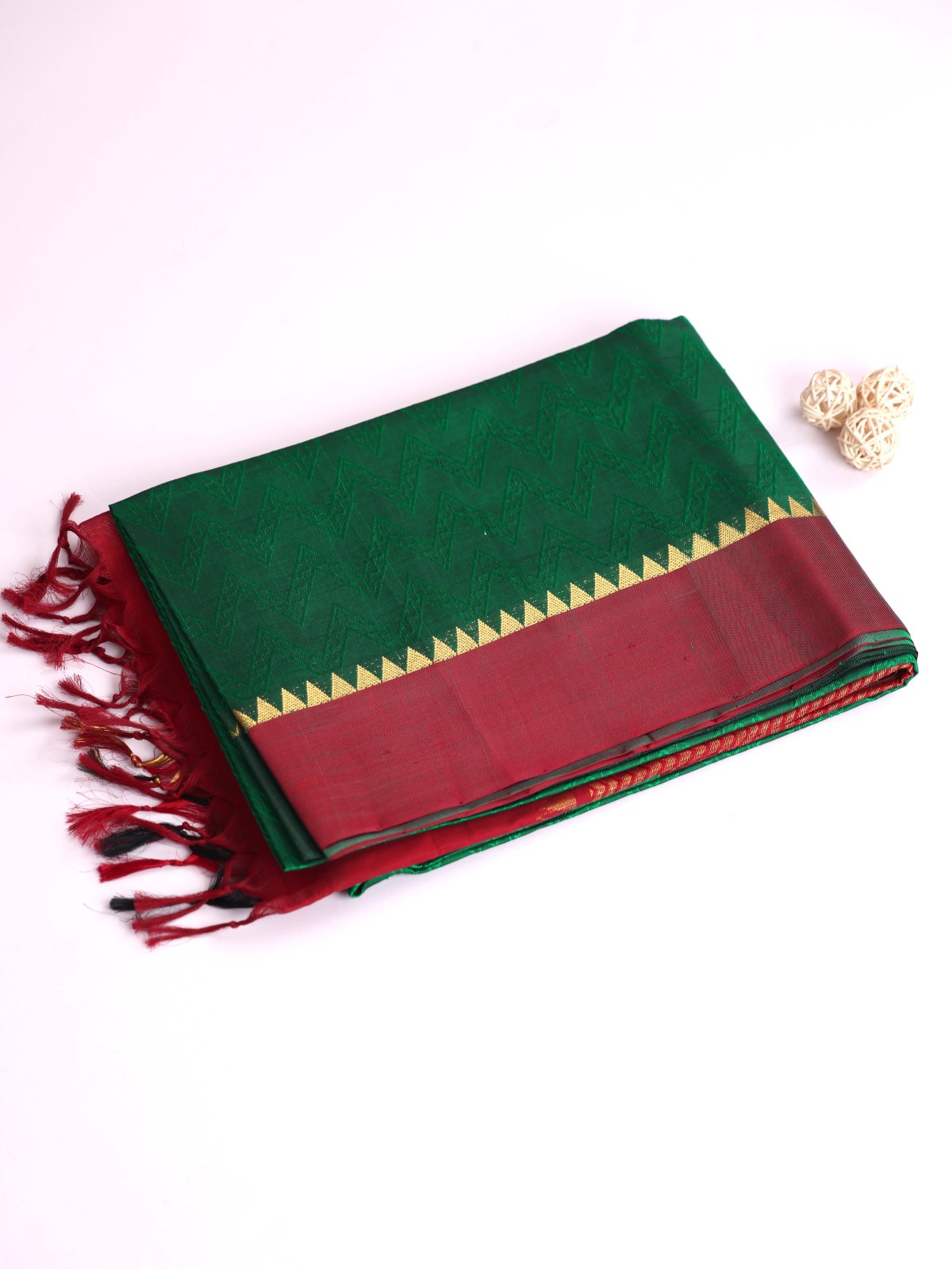 Green Silk Cotton Saree With Araku And Green Ganga Jamuna Border