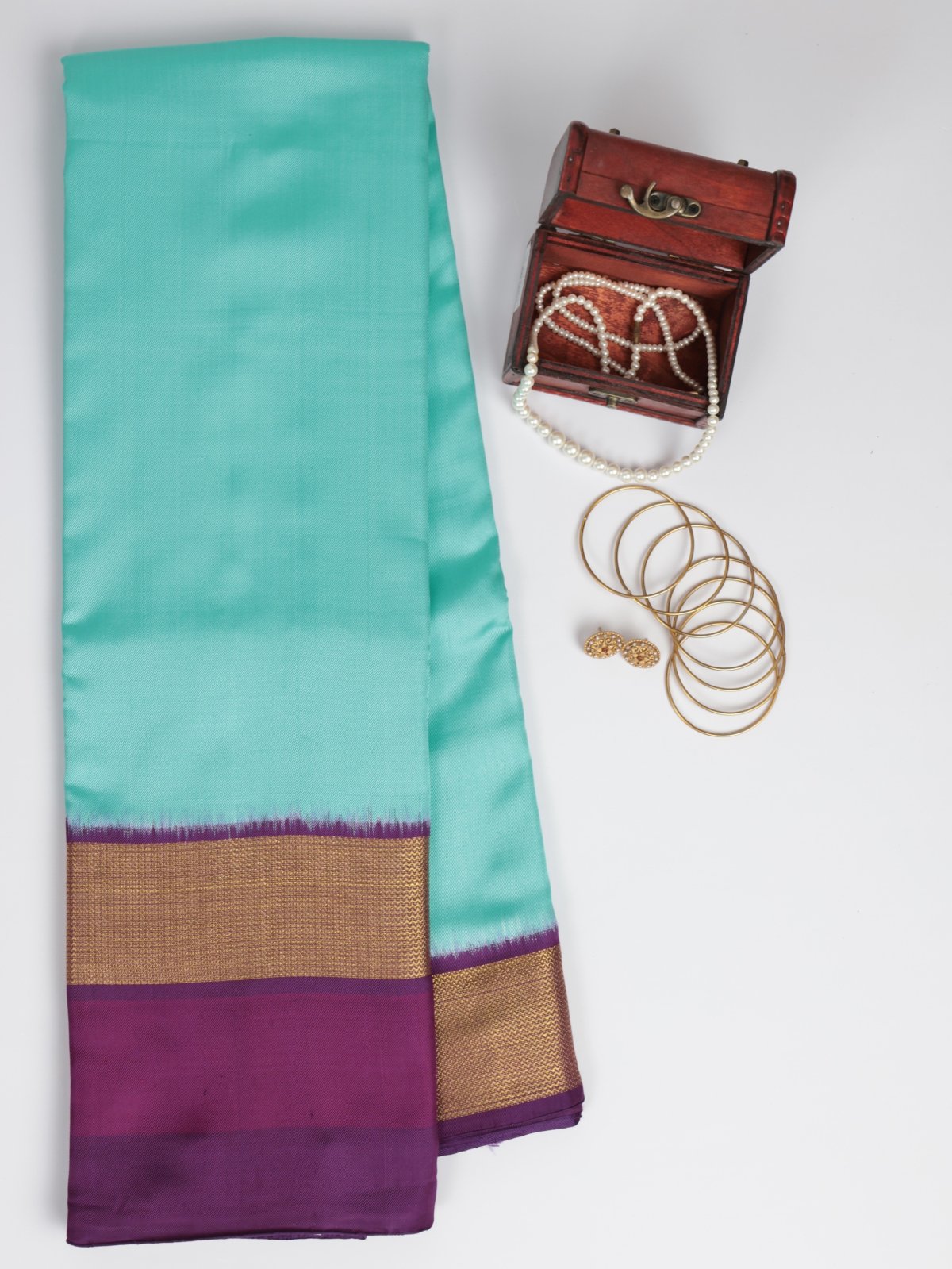 Turquoise blue Kanjeevaram Twill Saree 