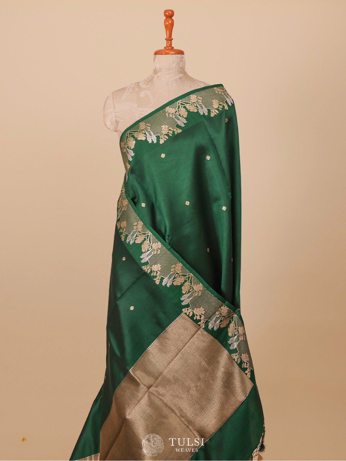 Bottle Green Mashru Silk Saree