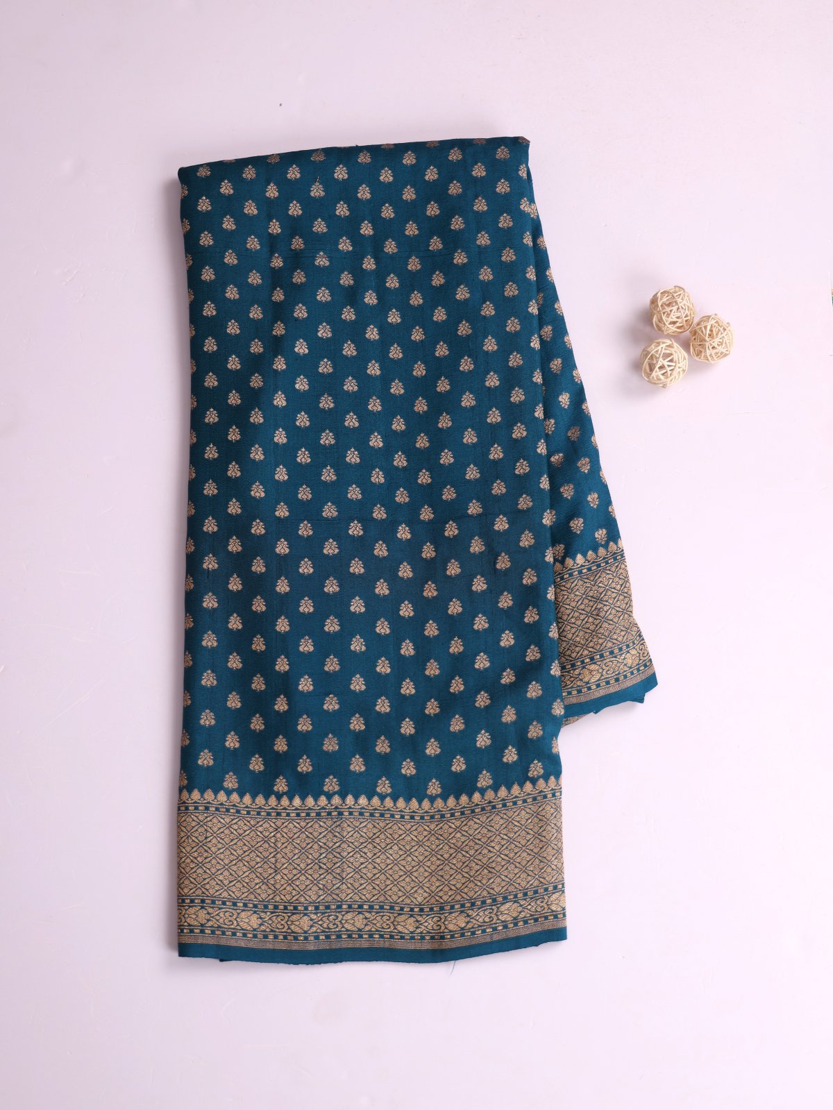 Peacock Blue Banaras Tussar Georgette Silk Sraee With Zari Border