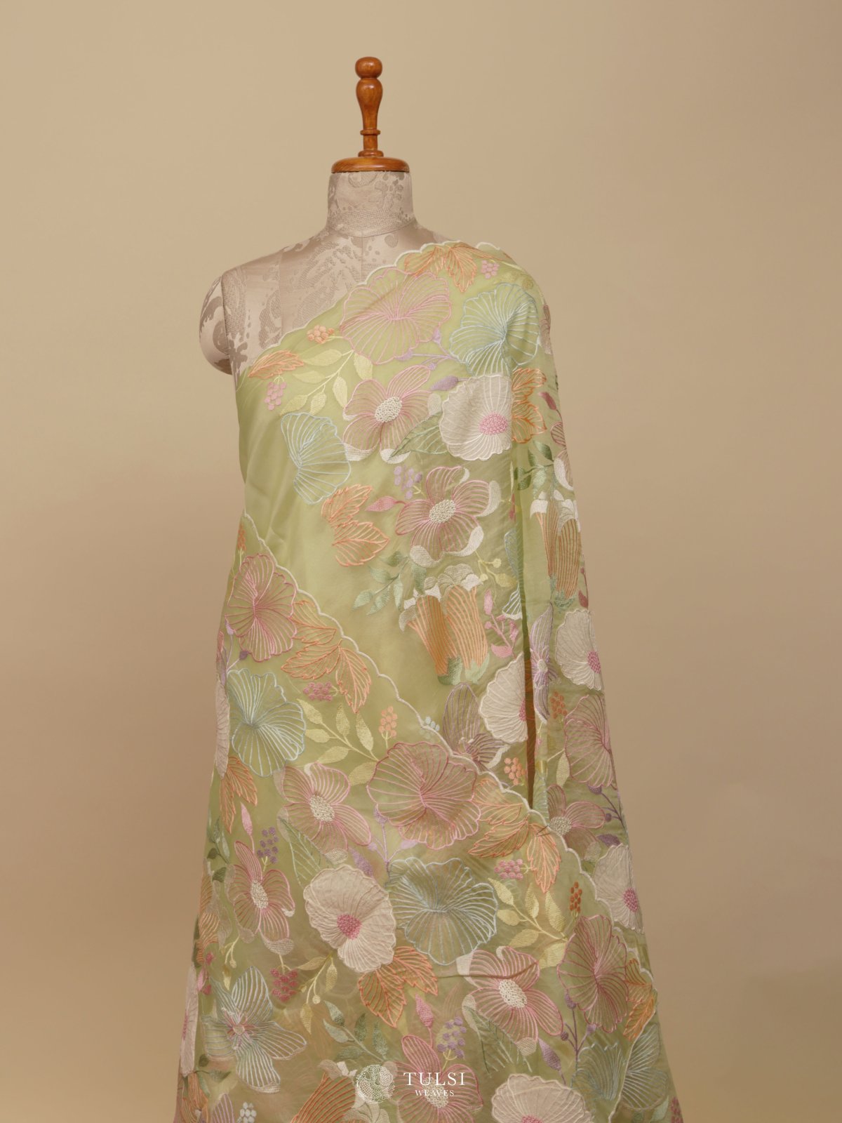 Pastel Green Organza Embroidery Saree