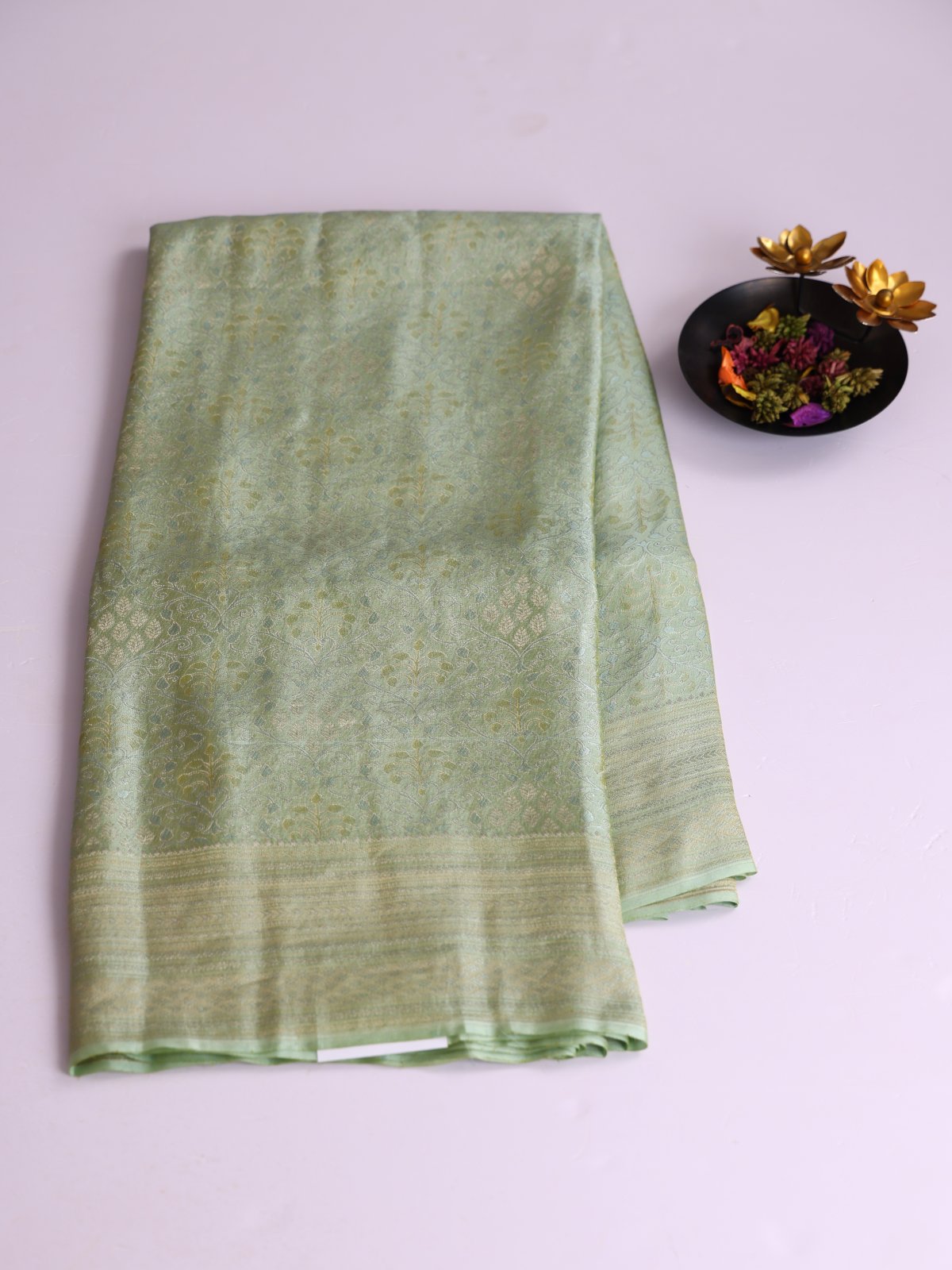 Pastel Green Banaras Crepe Silk Saree