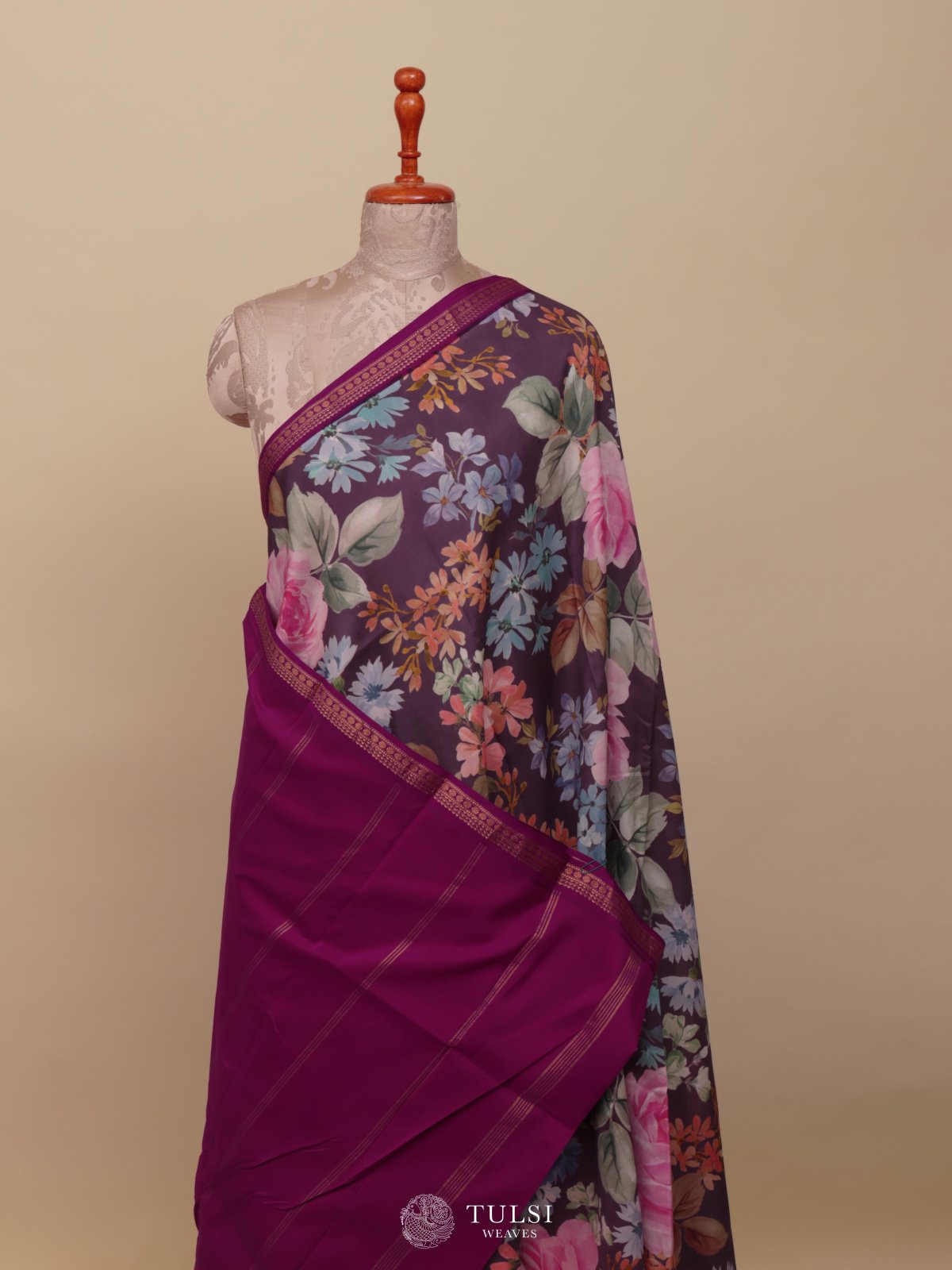 Dark Pastel Purple Printed Kanjeevaram Silk Saree