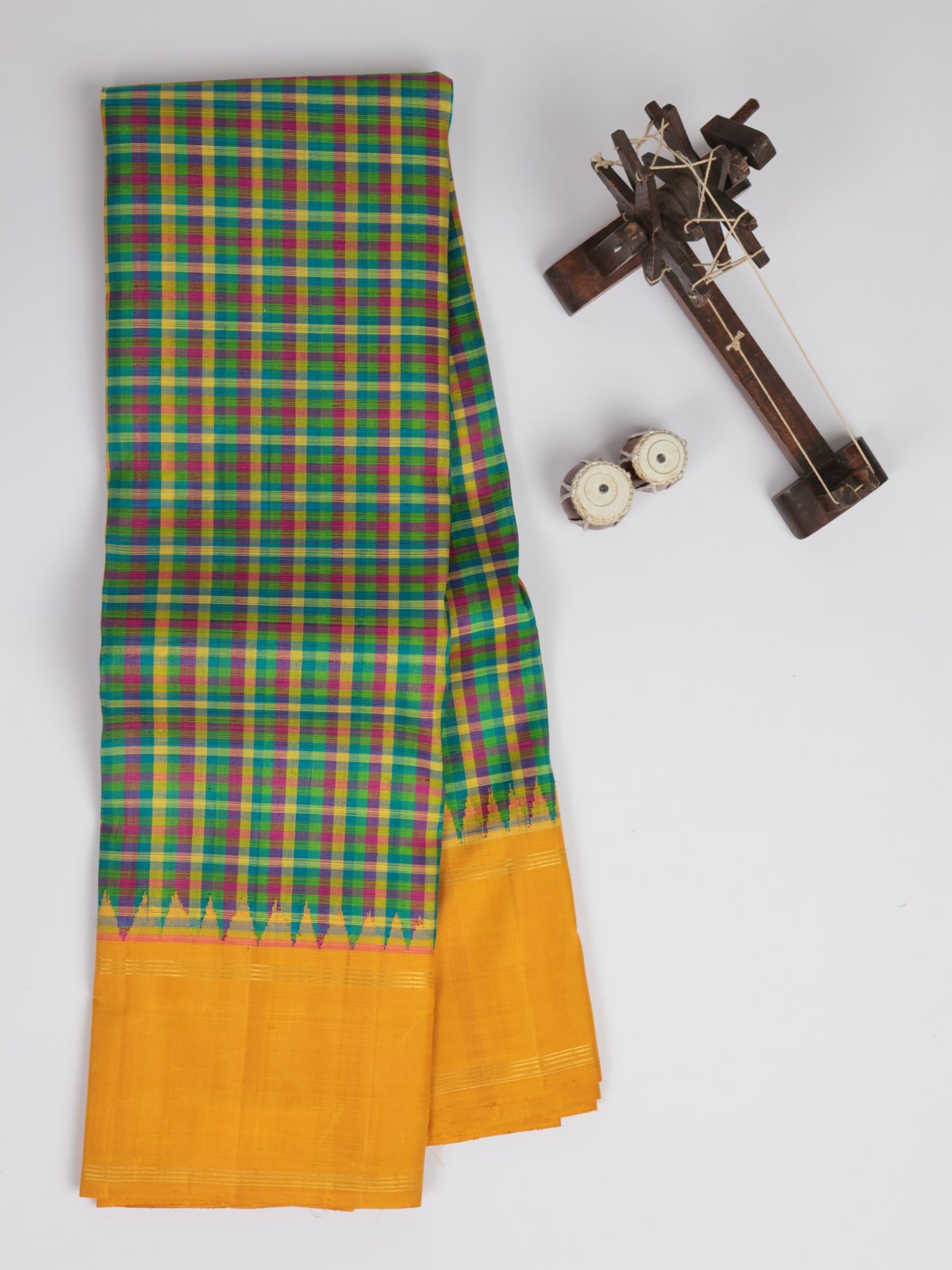 Multi Colour Checked Kanjeevaram Organza Saree