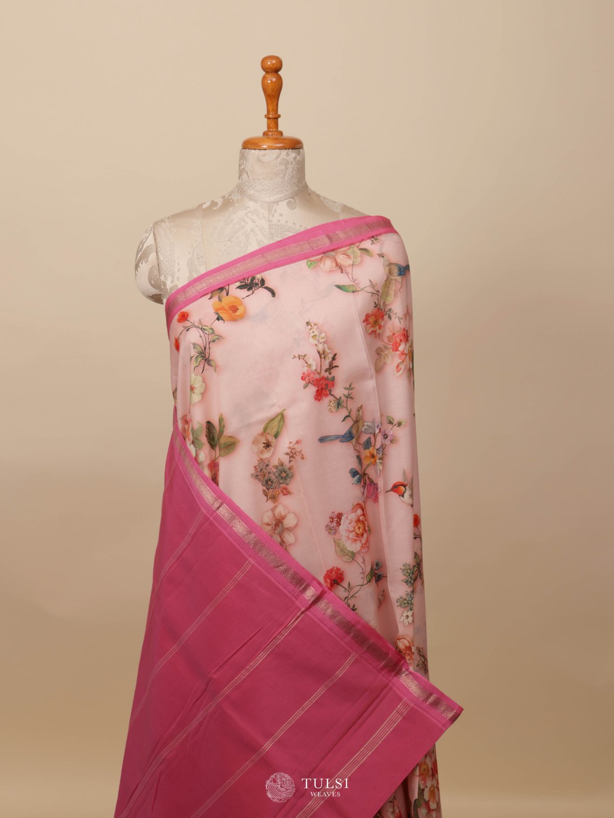 Light Pink Printed Kanjeevaram Silk Saree