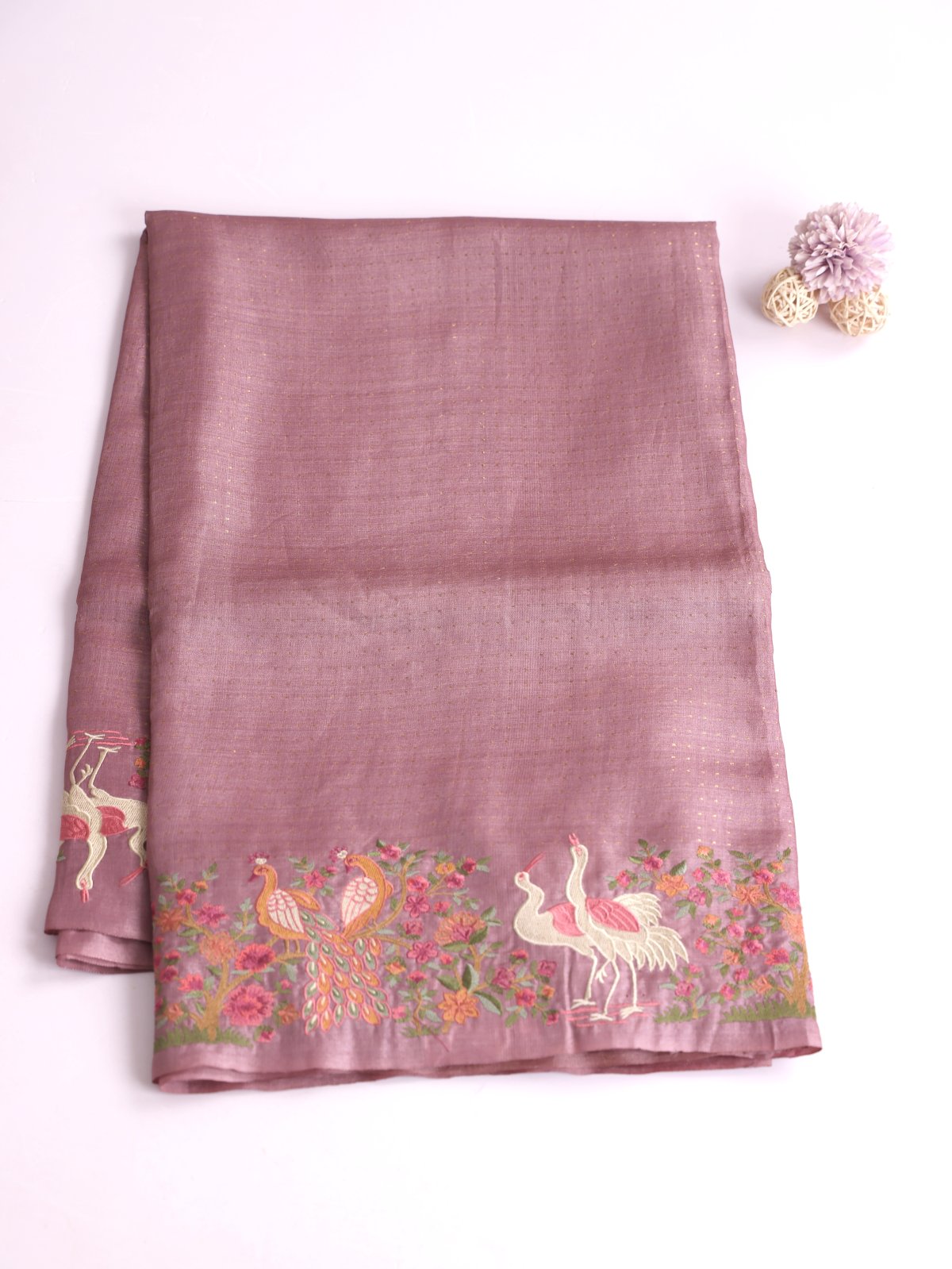  Dusty Lavender Silk Saree With Embroidered Border
