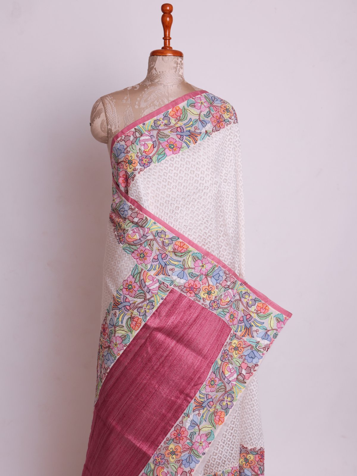 Off White Banaras Kora Silk Saree With Shadow Embroidered Border