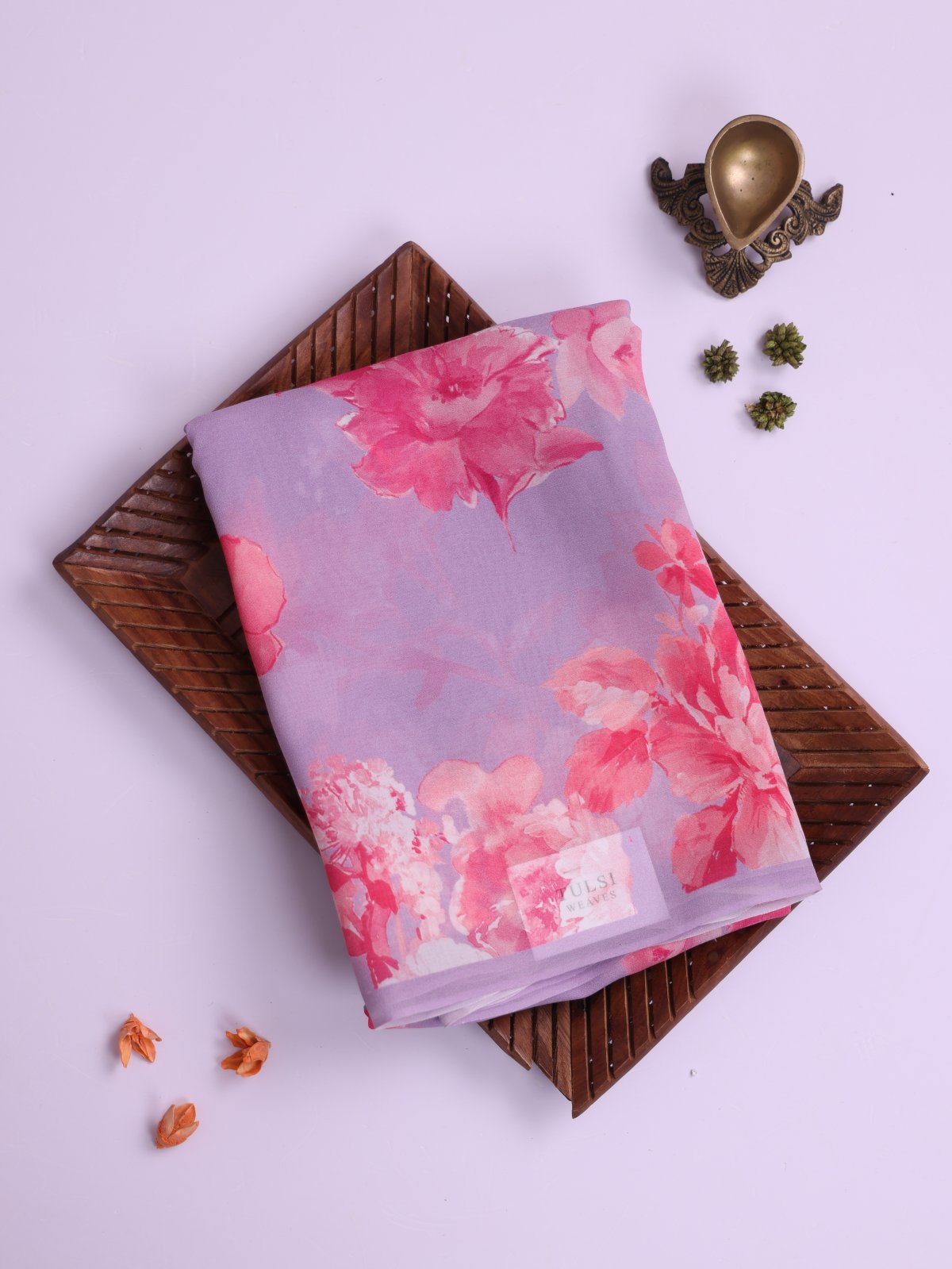 Lavender Floral Printed Georgette Silk Saree