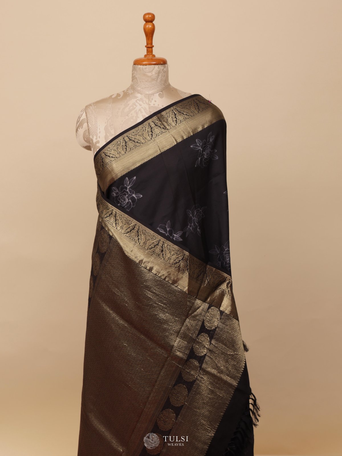Black Shibori Kanjeevaram Silk Saree