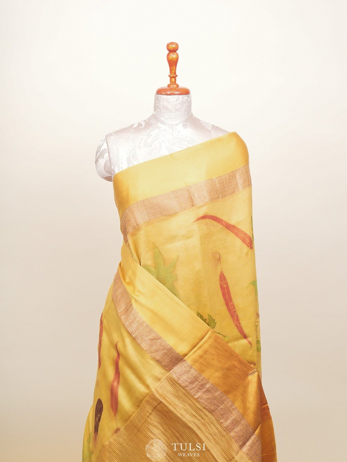 Mustard Eco Printed Silk Saree