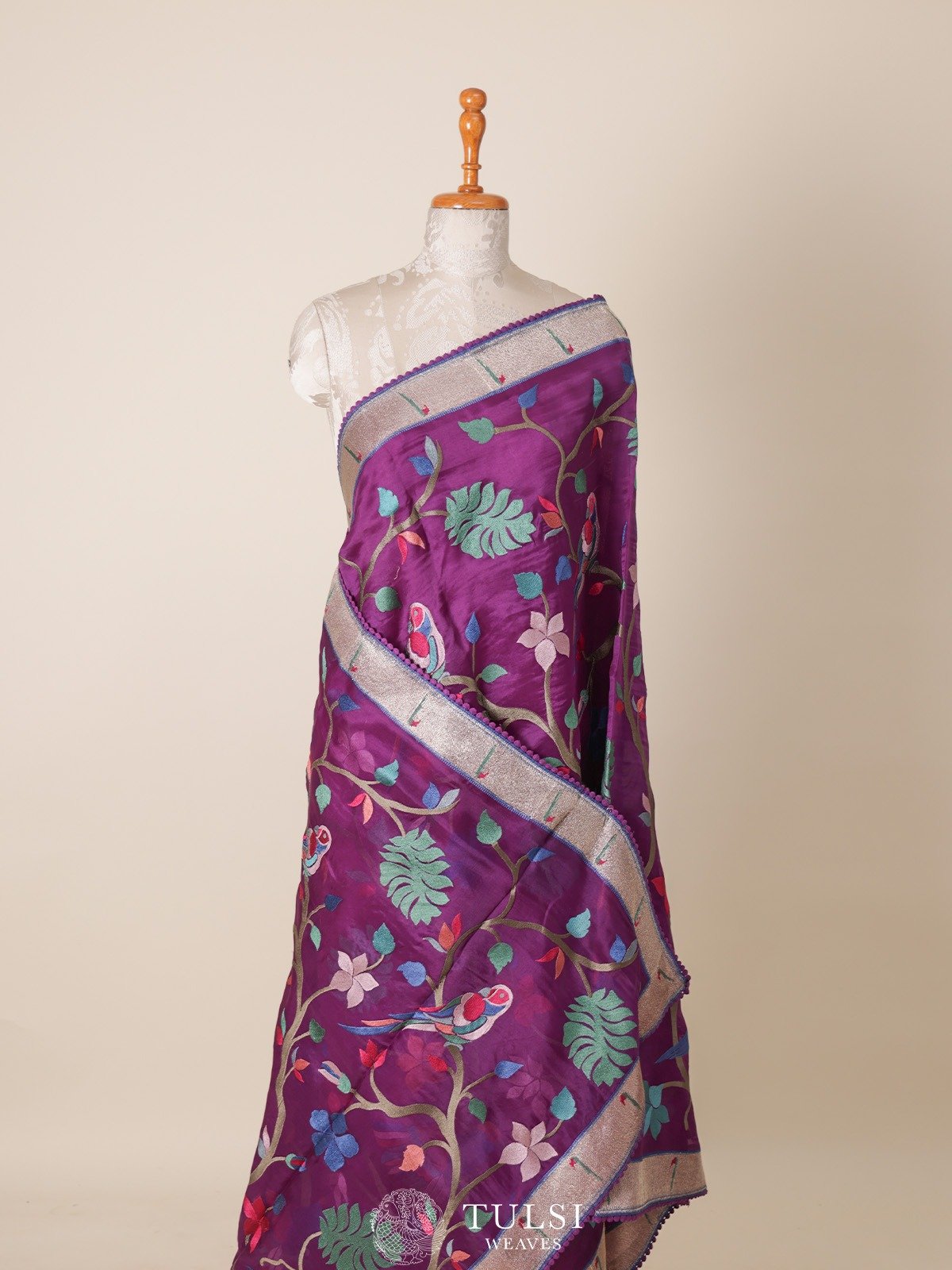 Violet Organza Embroidery Saree