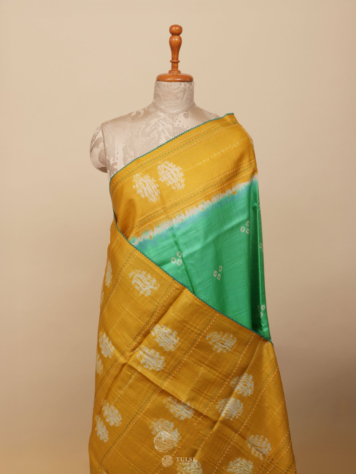 Aqua Blue Shibori Tussar Silk Saree