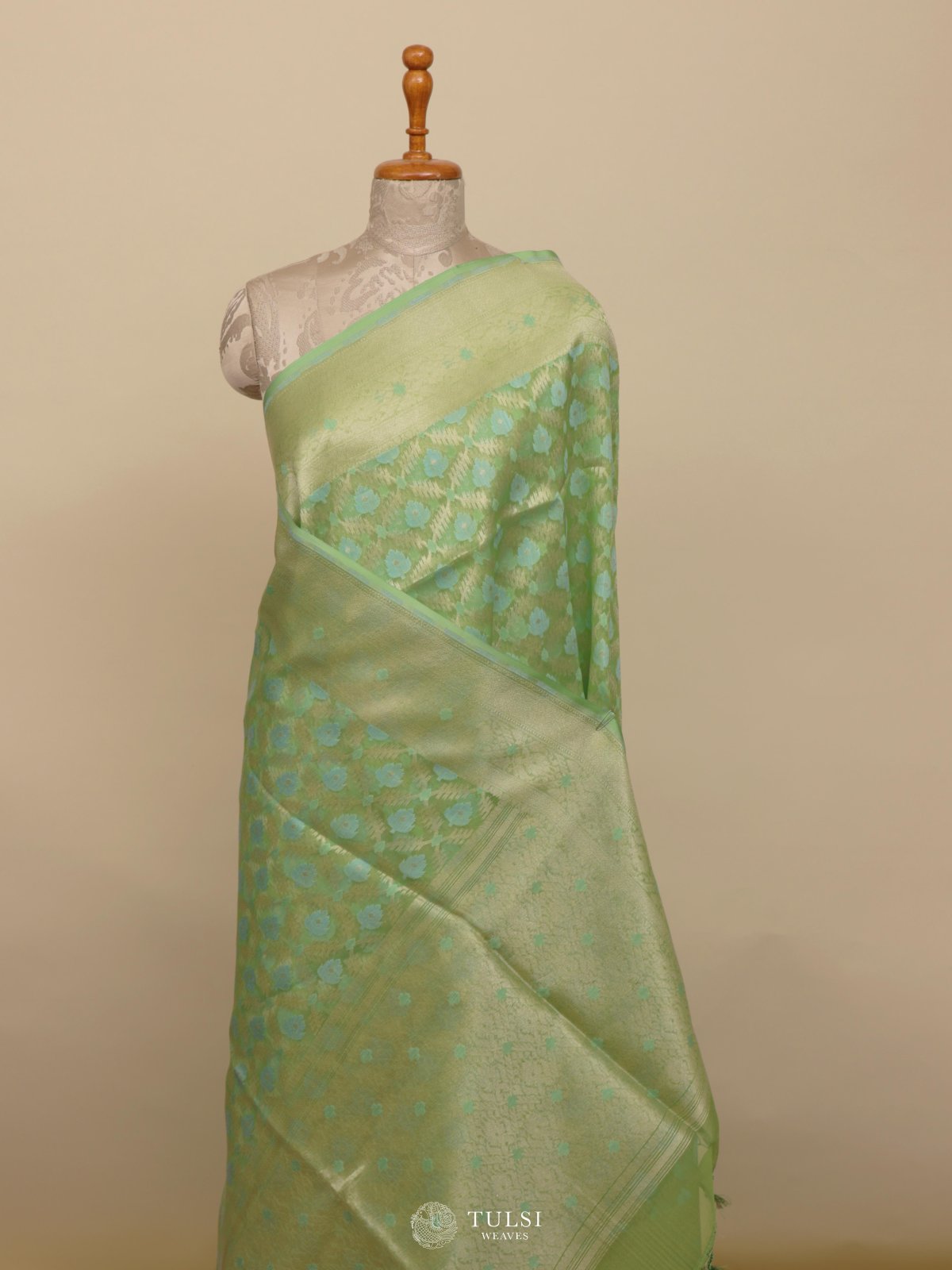 Parrot Green Kora Silk Saree