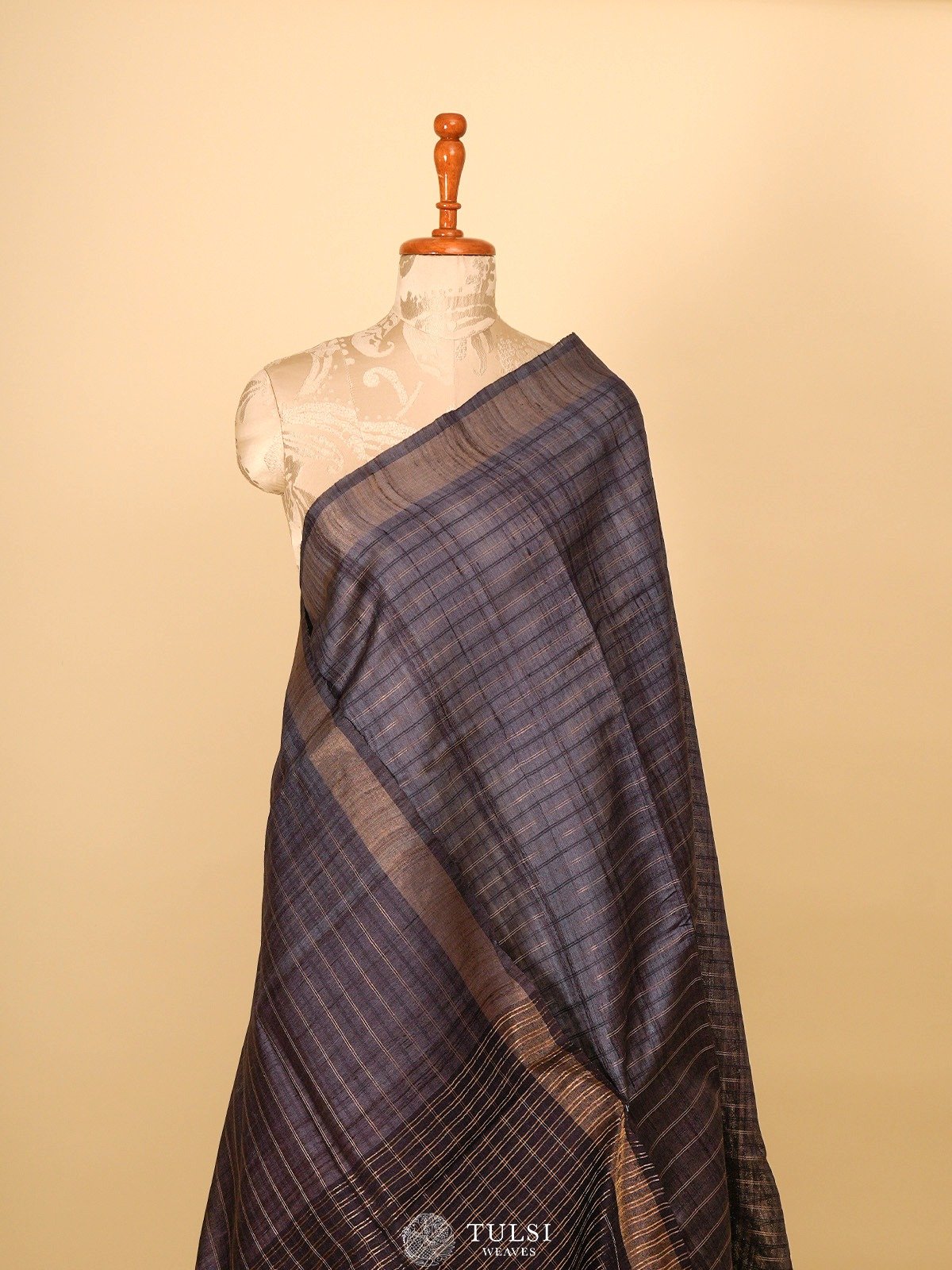 Dark Blue Tussar Silk Saree