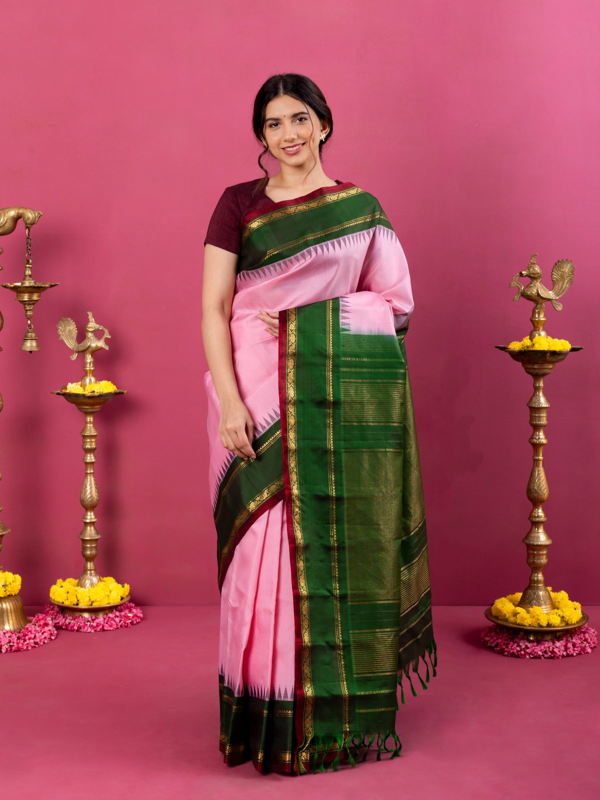 Light Pink Gadwal Silk Saree 