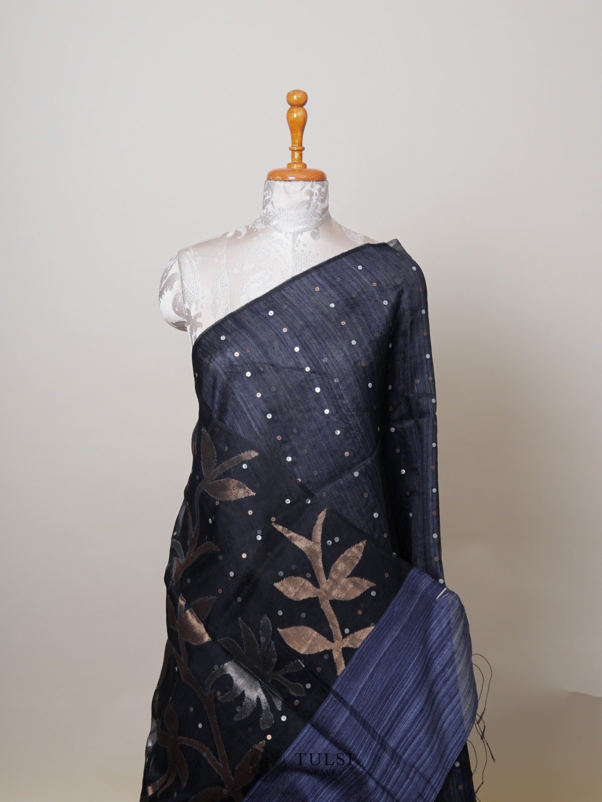 Navy Blue Half And Half Silk Saree