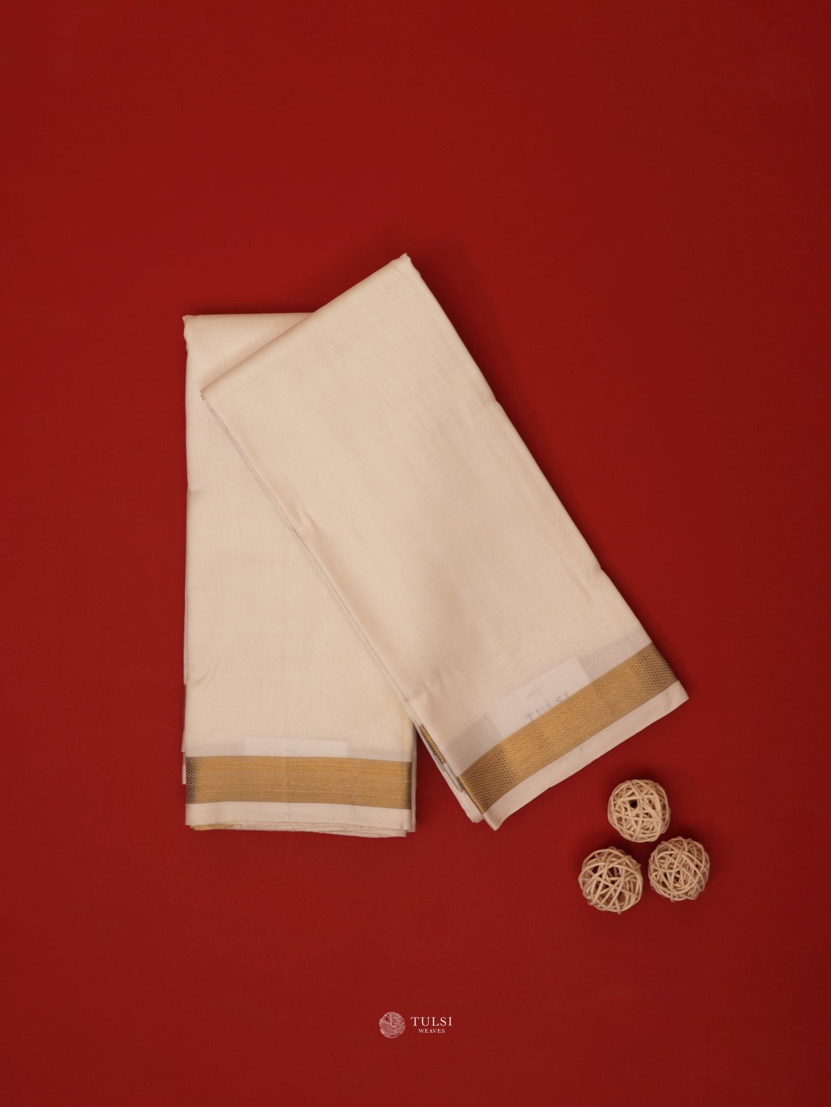White Silk Dhoti and Vasthram with Zari Border