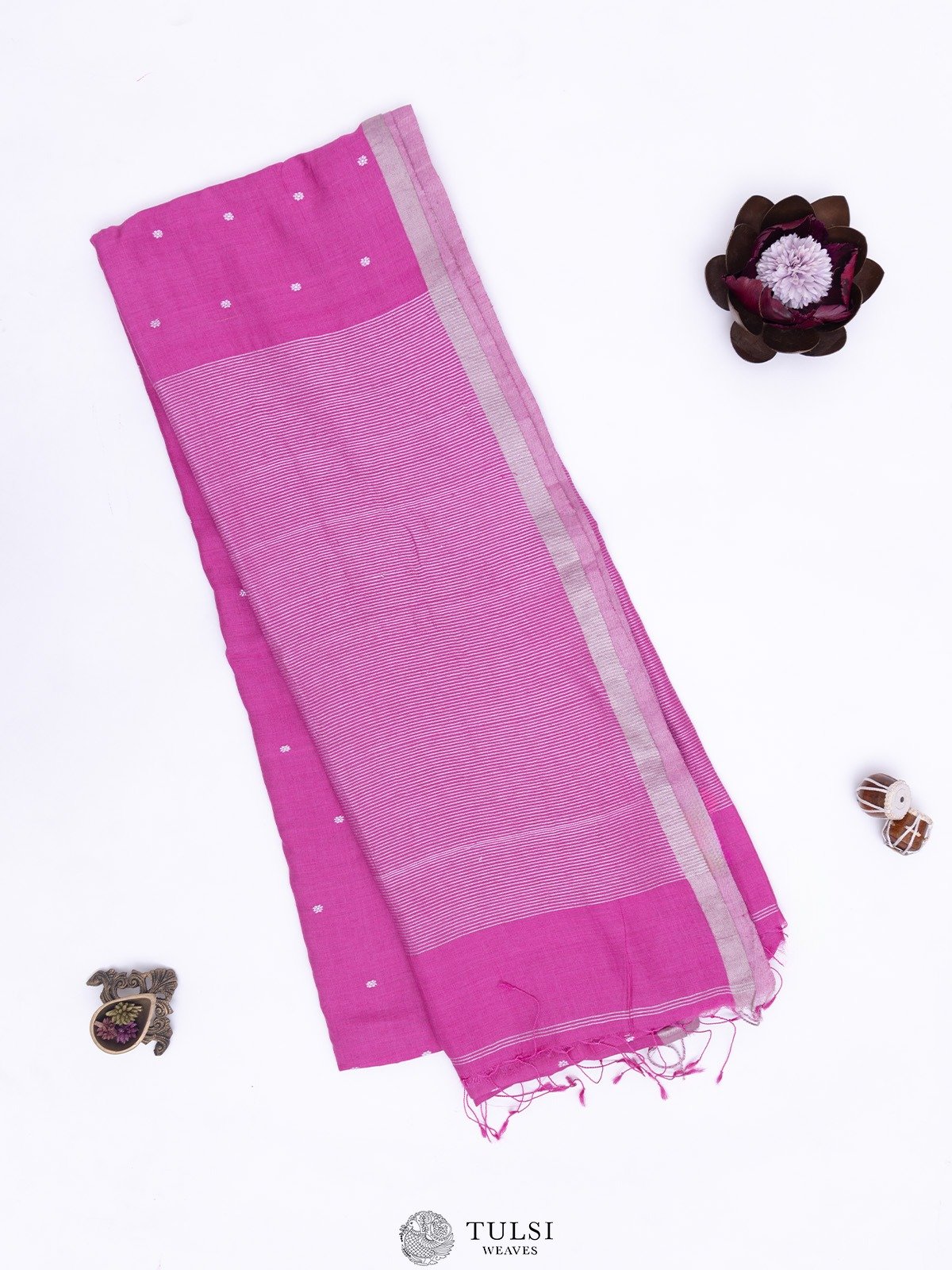 Rani Pink Bailou Tussar Saree with Sequence Work