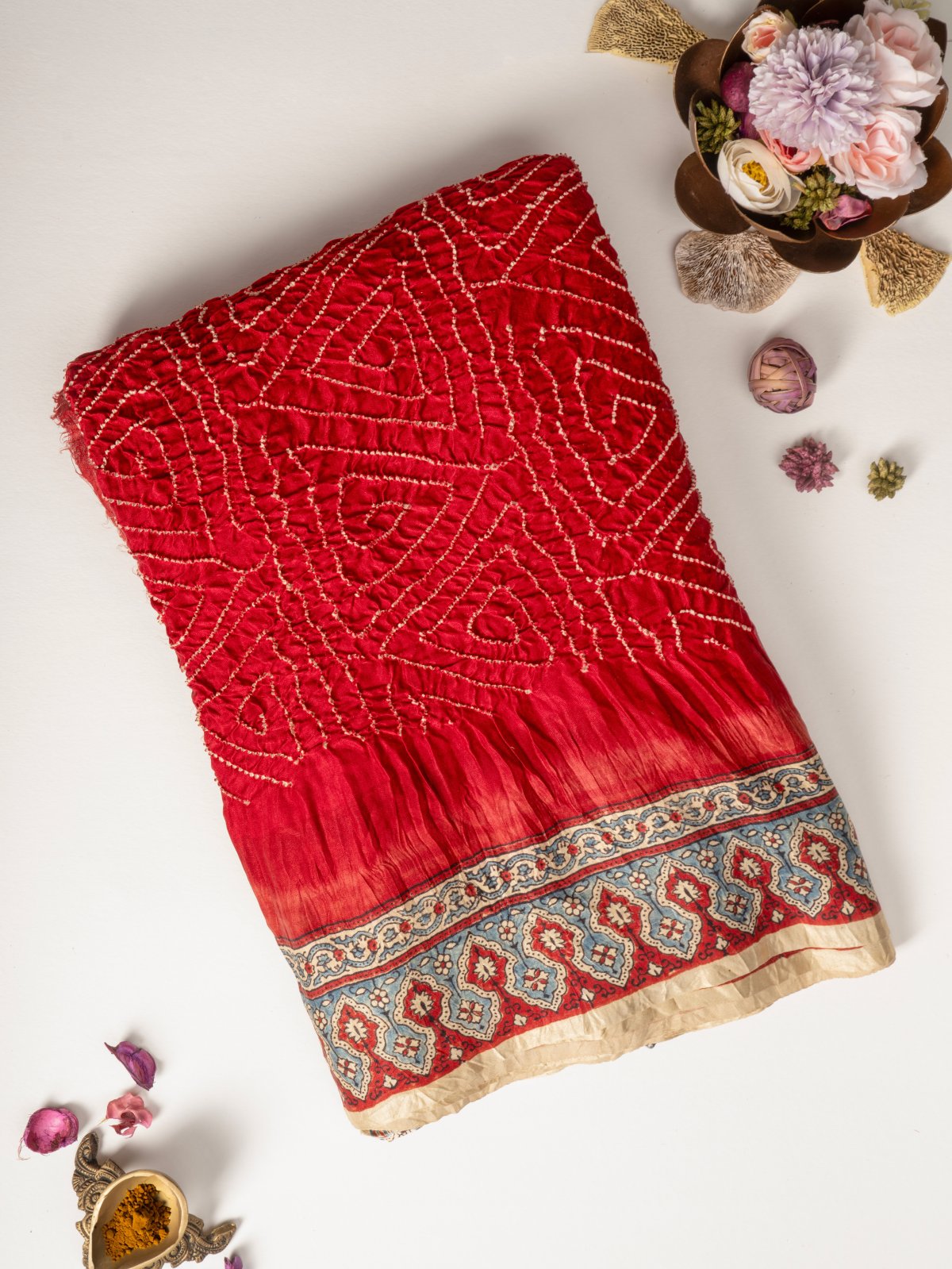 Red Bandhini Silk Saree