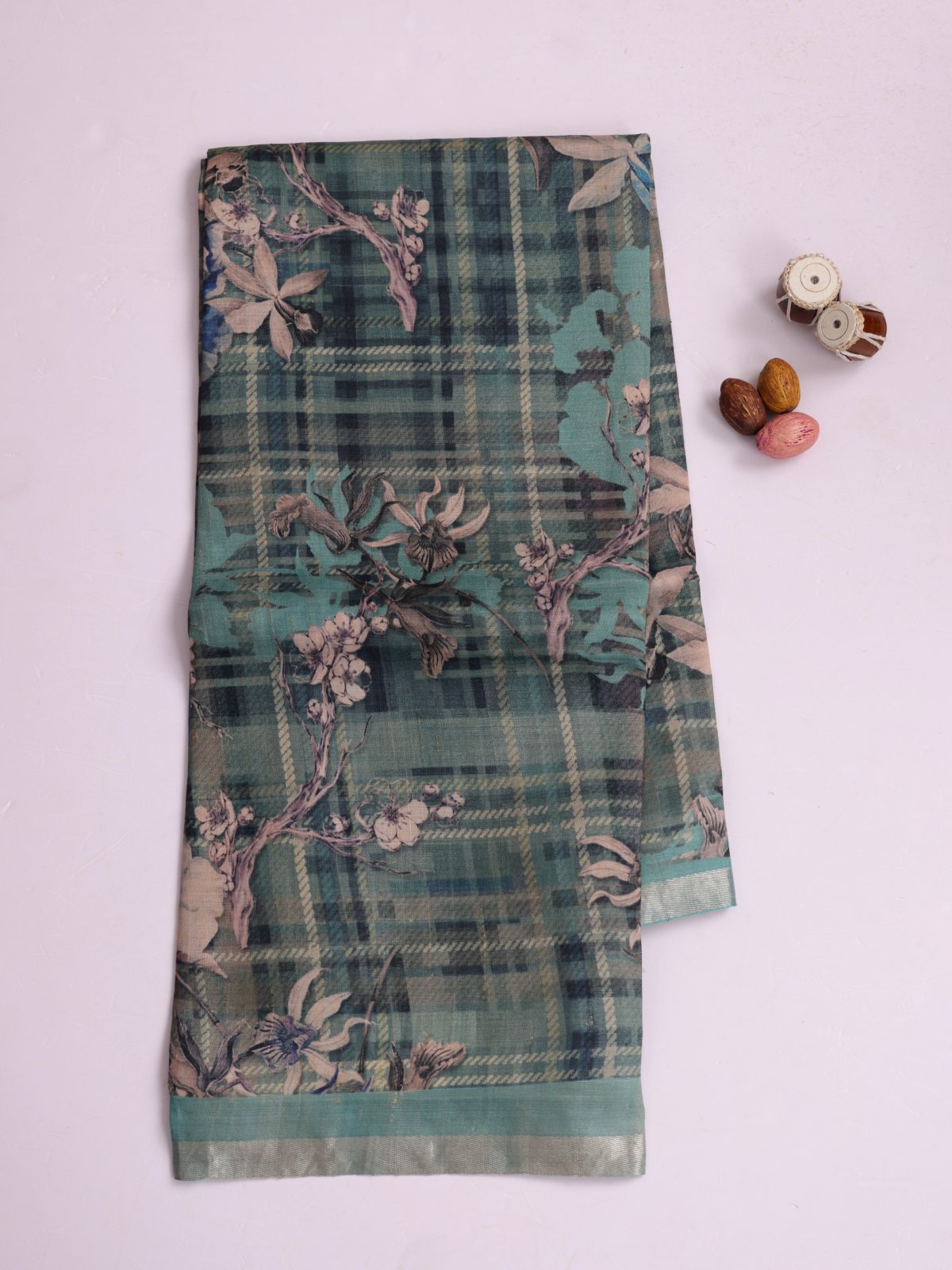 Light Greenish Blue Printed Tussar Silk Saree