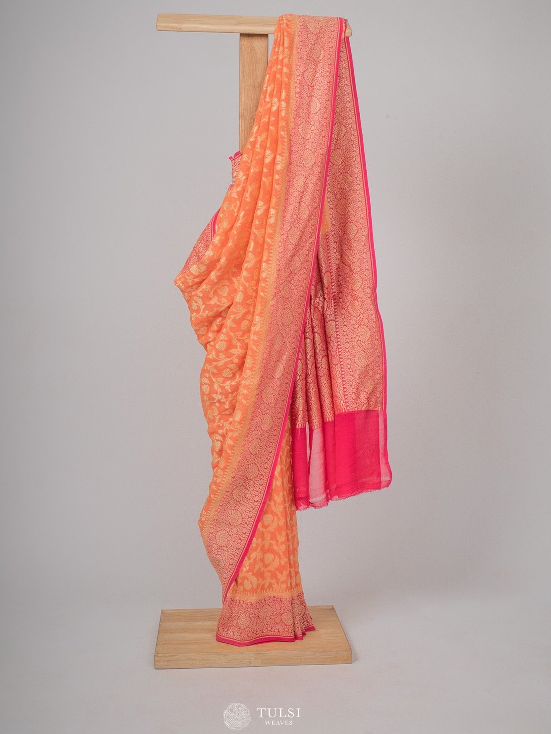 Orange Banarasi Georgette Silk Saree