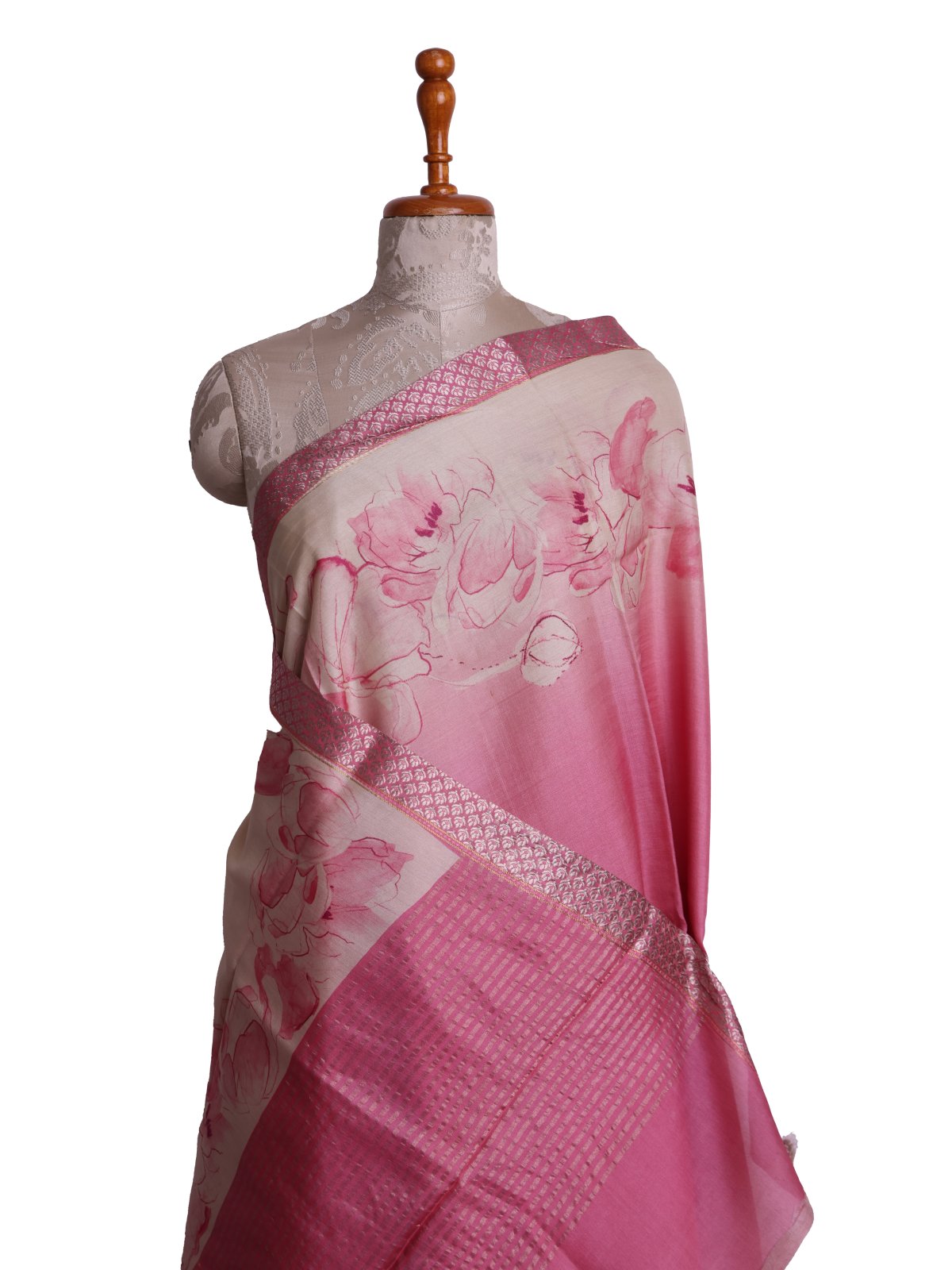 Light Pink Tussar Silk Saree With Zari Border