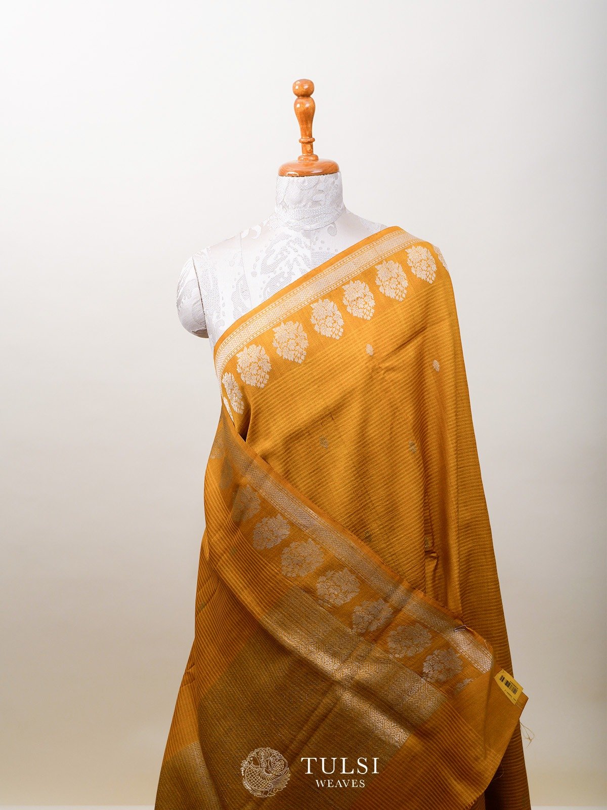 Mustard Tussar Banaras Silk Saree