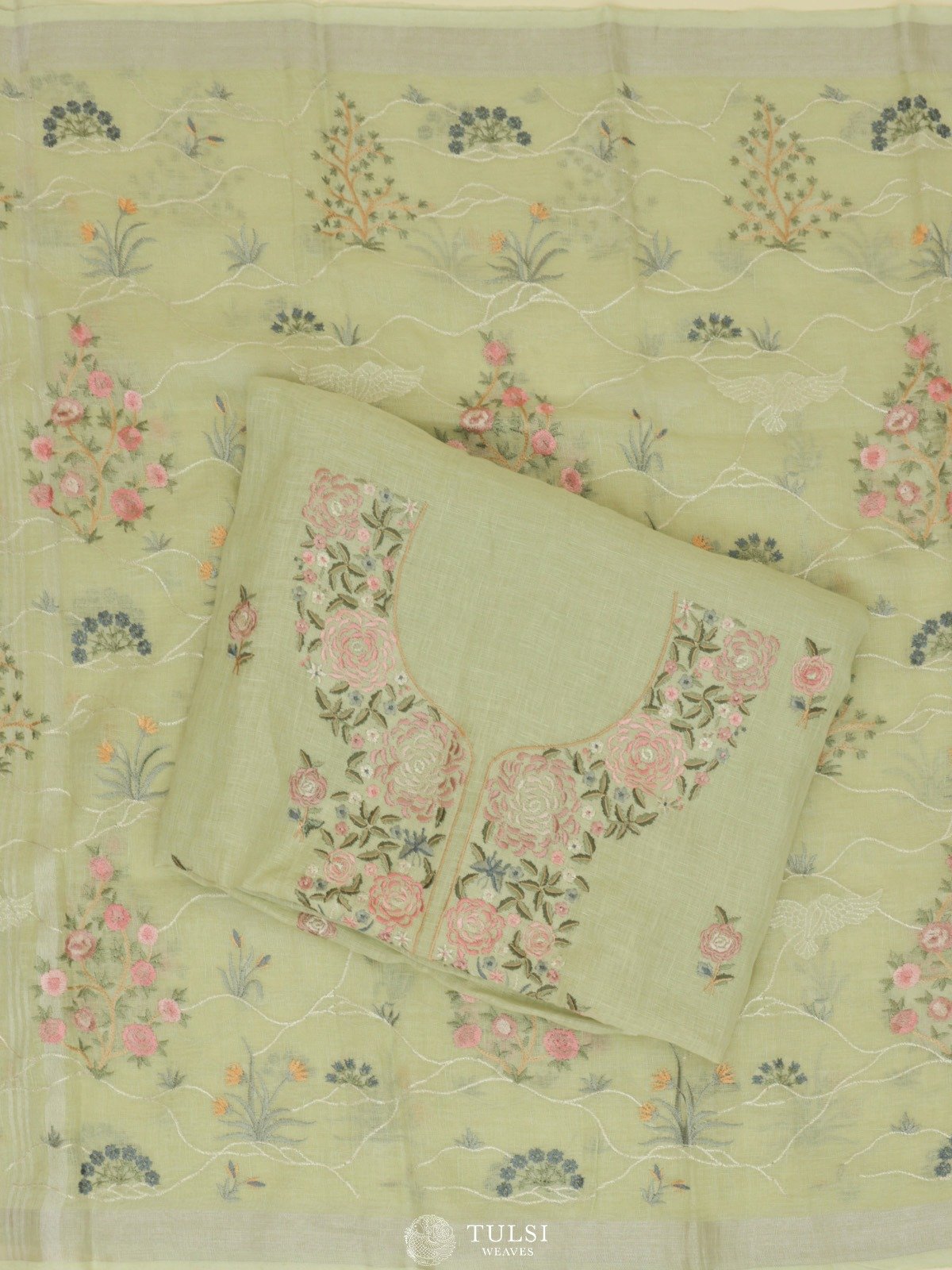 Pastel Green Lenin Cotton Salwar Material